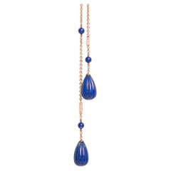 66.25 Carat LAPIS LAZULI Drops Diamonds Yellow Gold Necklace