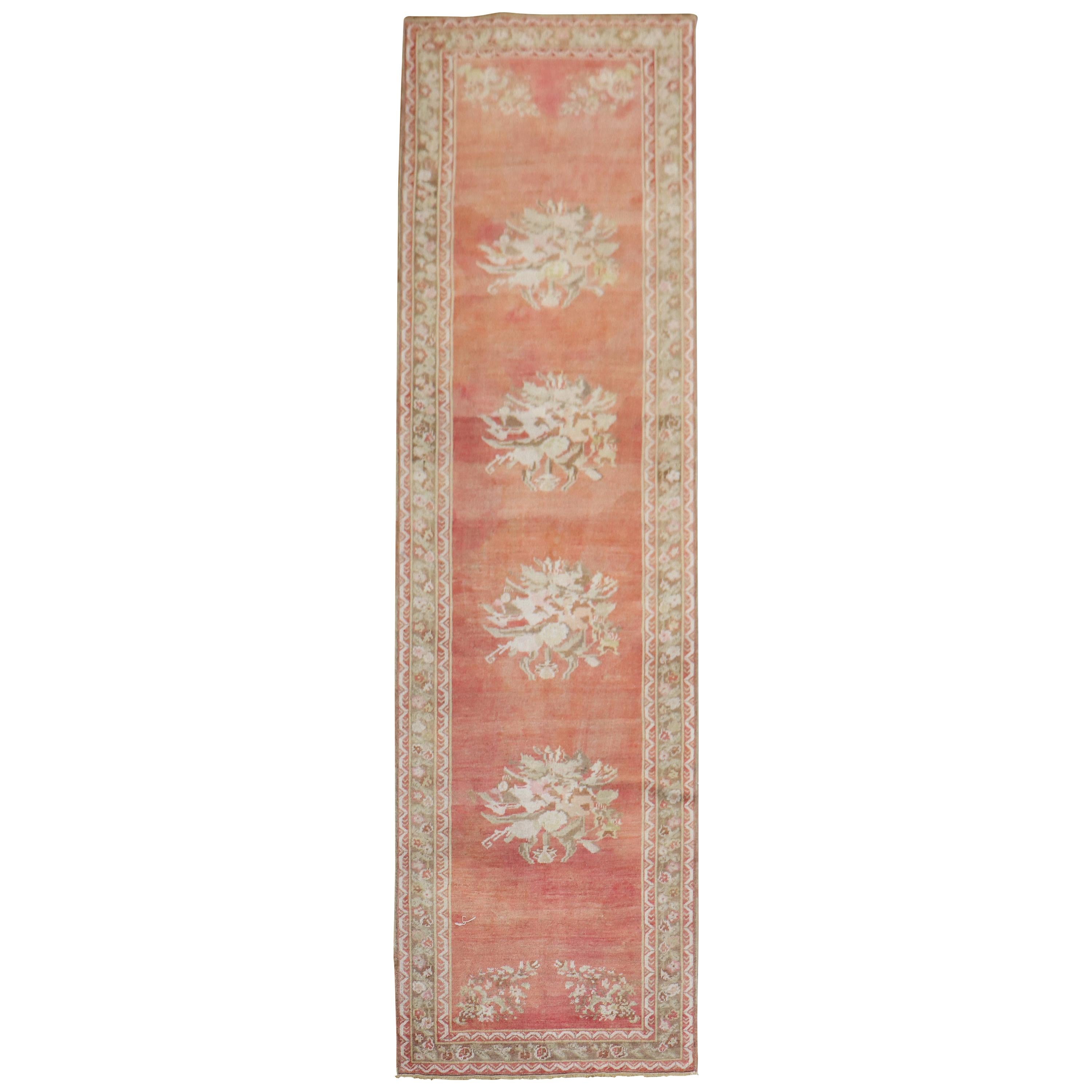 Melon Red Floral Turkish Ghiordes Runner For Sale