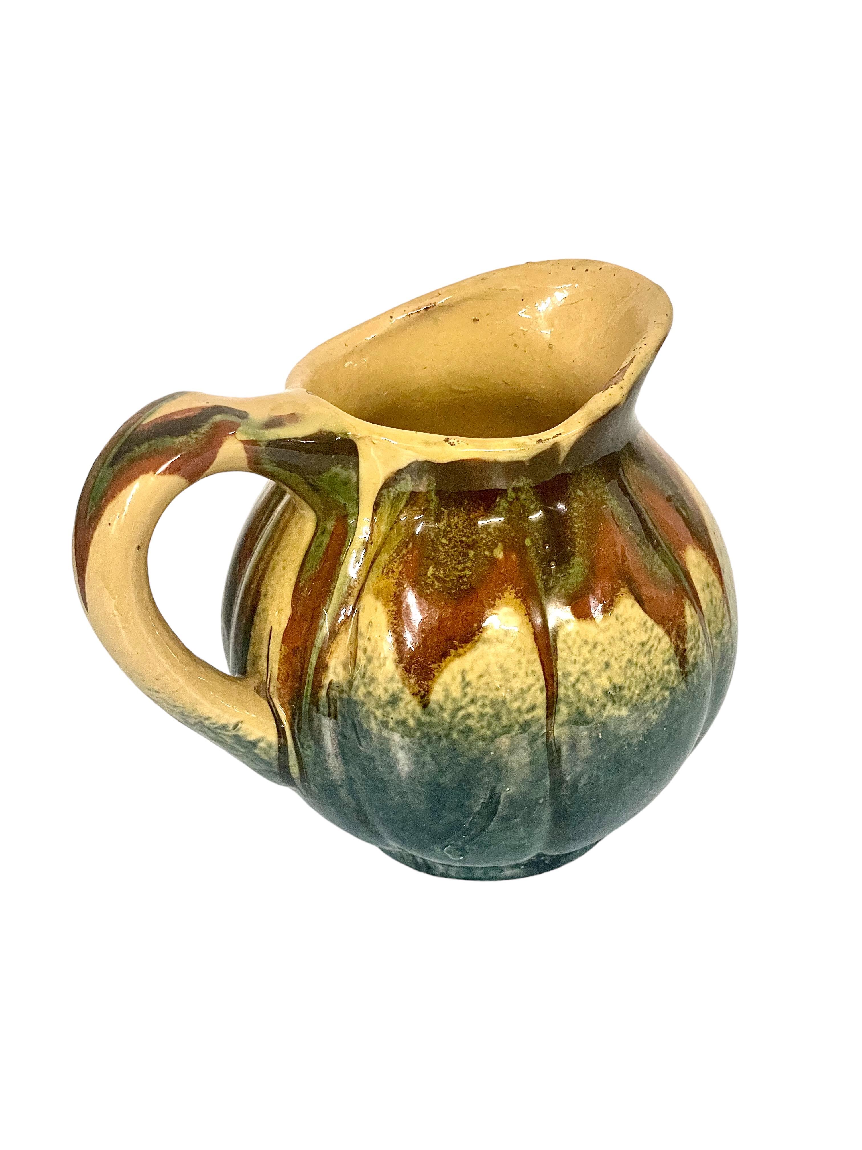 French Antique Glazed Jug in a Melon Shape. Provence 19th Century For Sale 1