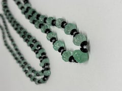 Melon-Shaped Emerald Beads  Cts 210 with Black Onyx and Crystal Necklace