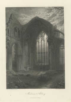 Melrose Abbey, Scotland, Antique Steel Engraving after Birket Foster, circa 1876