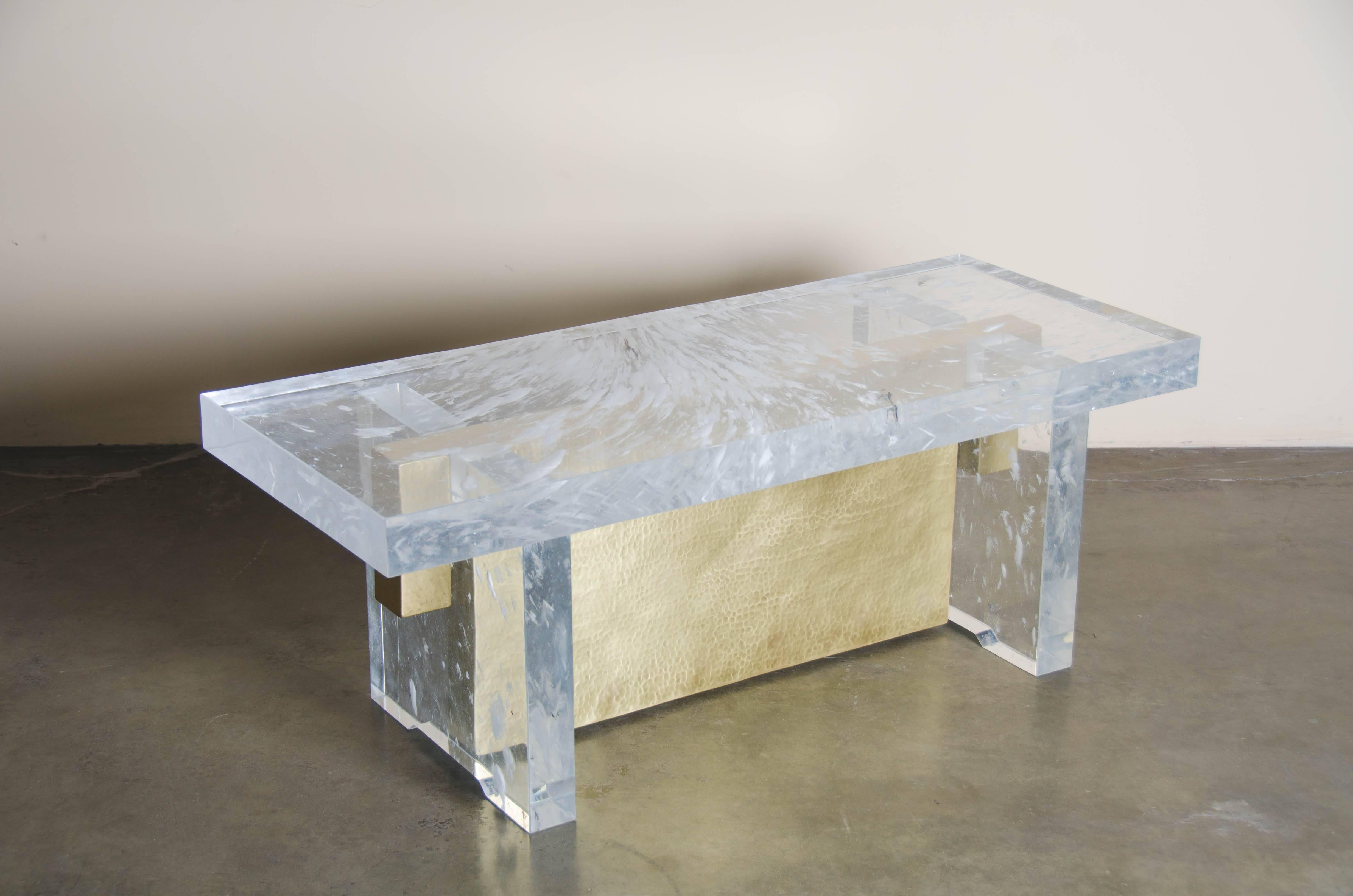 Melrose Bench, Crystal and Brass by Robert Kuo, Limited Edition, in Stock In New Condition In Los Angeles, CA