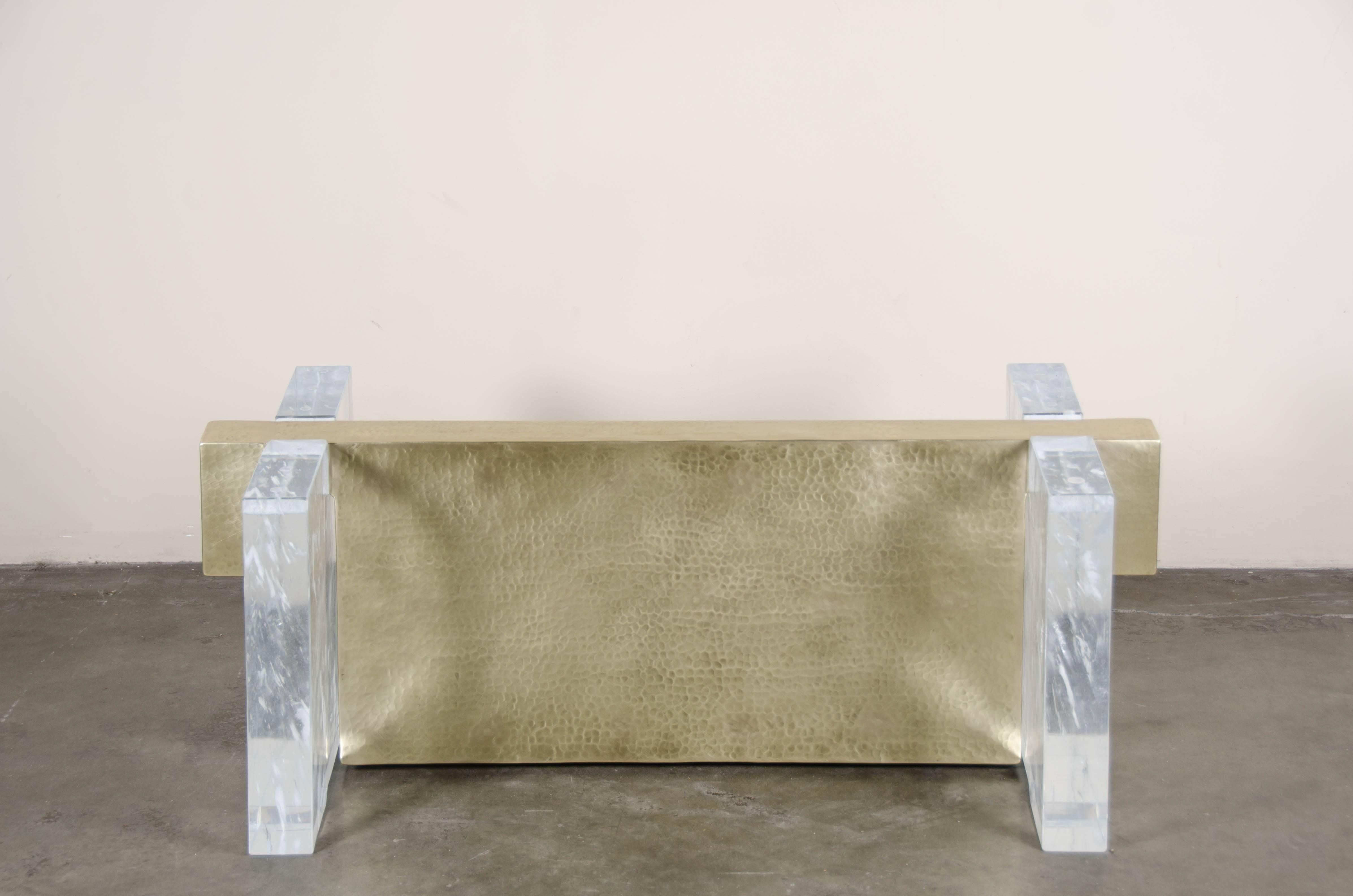 Melrose Bench, Crystal and Brass by Robert Kuo, Limited Edition, in Stock For Sale 1