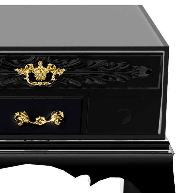 Melrose Nightstand in Black Lacquered Wood For Sale at 1stDibs