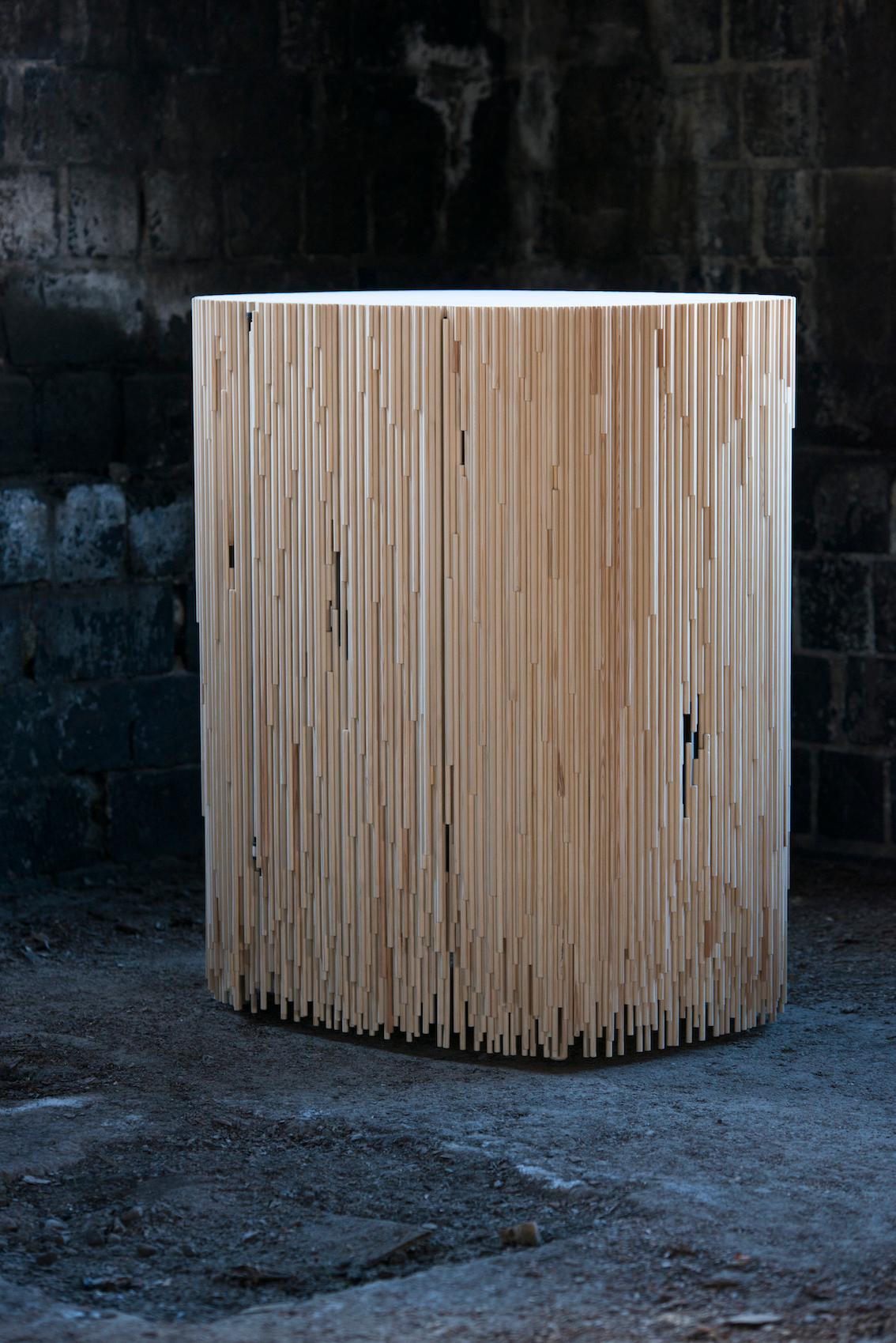 Woodwork MELT Cabinet in untreated pine by Antrei Hartikainen For Sale