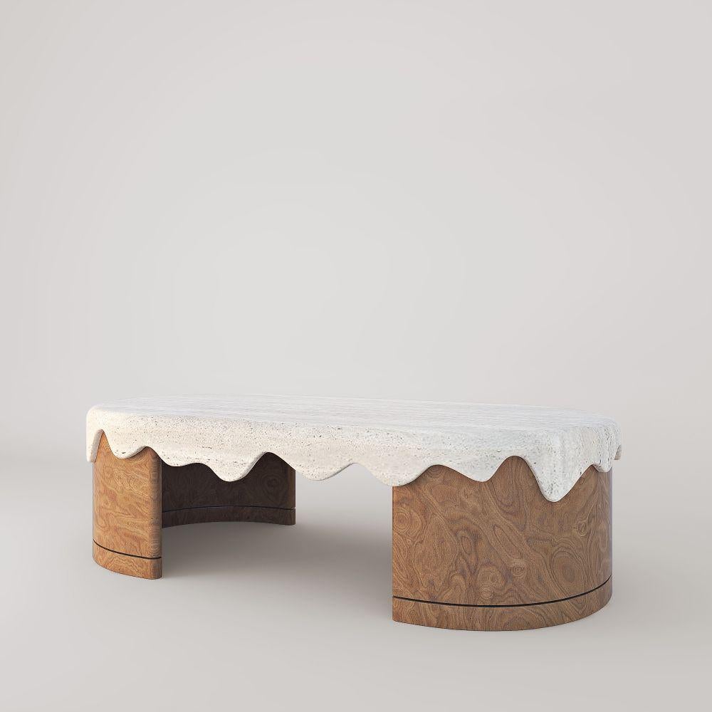 Modern Melt Coffee Table, Walnut Burl by Marble Balloon For Sale