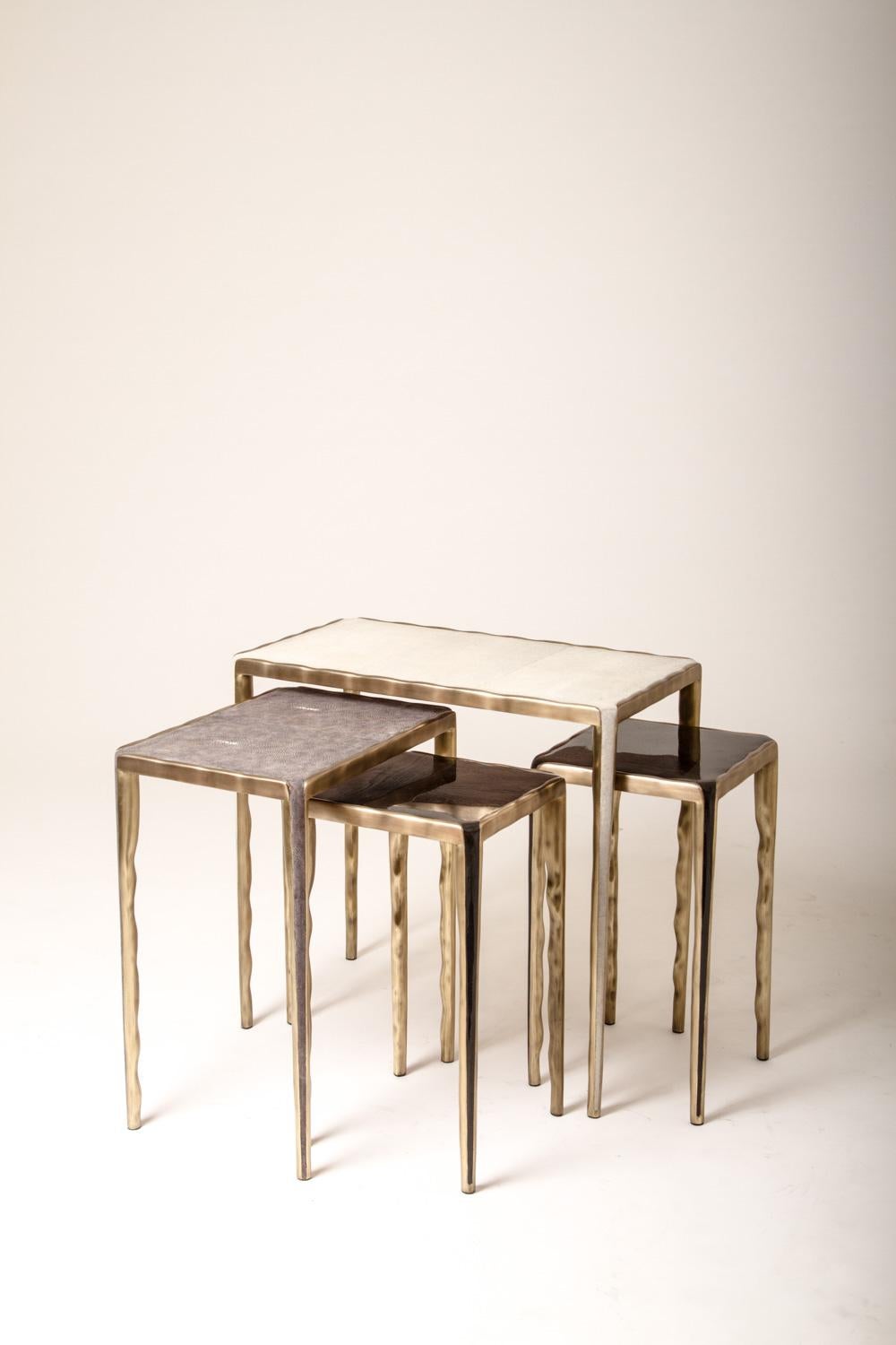 French Melting Nesting Coffee Tables in Shagreen, Shell and Brass by R&Y Augousti
