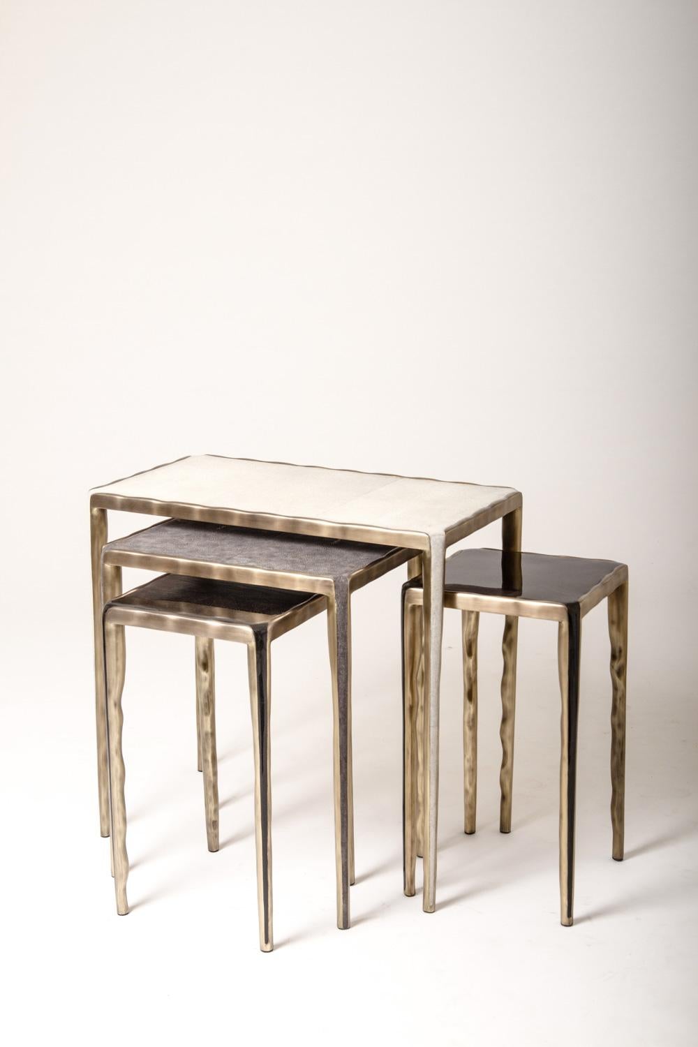 Melting Nesting Table S in Mother of Pearl & Bronze-Patina Brass by R&Y Augousti For Sale 1