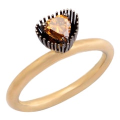 Melt Her Heart with Heart Shaped Colored Diamond One of a Kind Gold Ring