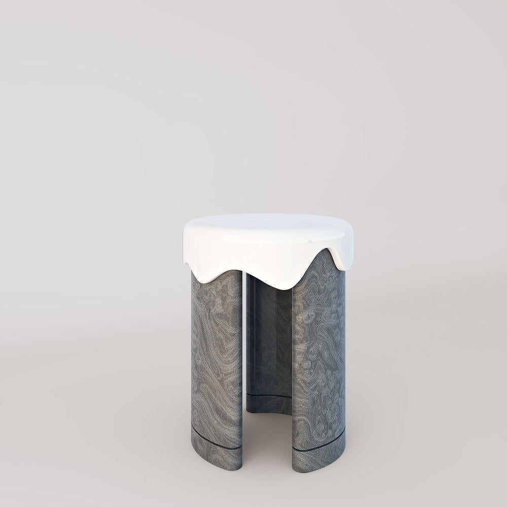 Melt side table - grey vavona by Marble Balloon
Dimensions: D45cm x H57 cm
Materials: Walnut burl, light travertine, white sugar

Also available: California burl, walnut burl

Melt tables and consoles are registered design products of marble