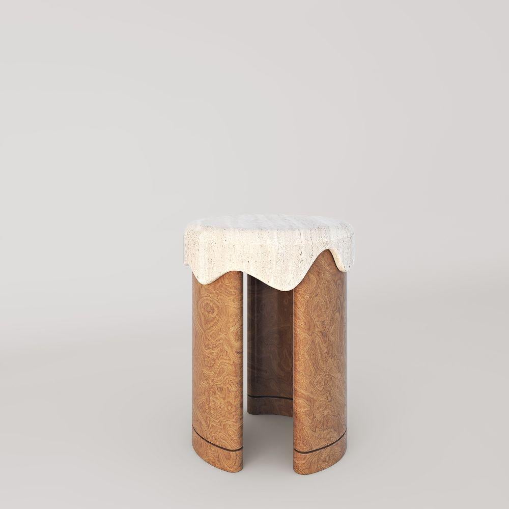 Melt side table - Walnut burl by Marble Balloon
Dimensions: D45cm x H57 cm
Materials: Walnut burl, light travertine, white sugar.

Also available: California burl, grey vavona.

Melt tables and consoles are registered design products of Marble