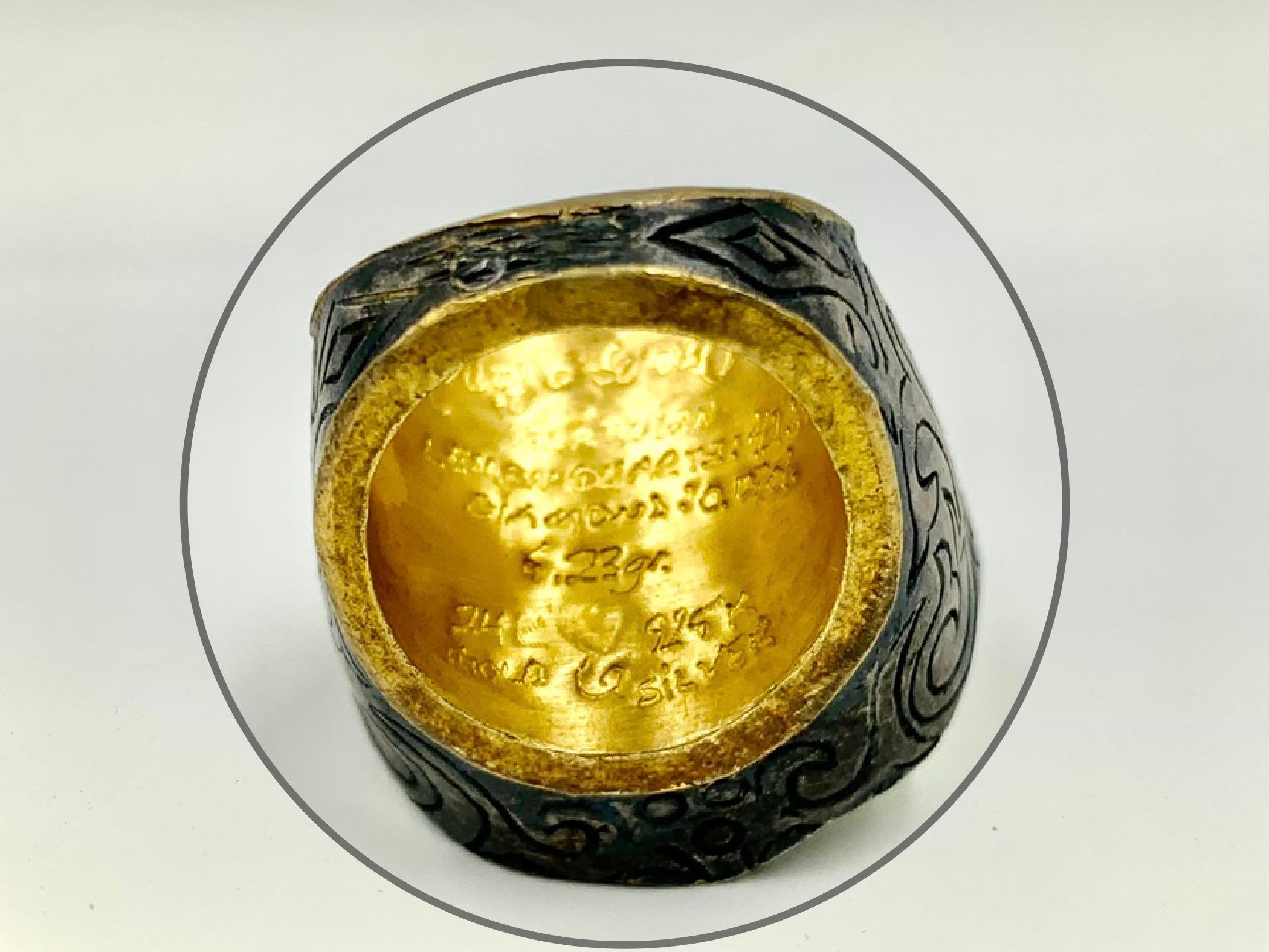Statement-Ring aus 24 Karat Gold und Silber von Meltem Kurtulan mit 42,25 Karat Zitronenquarz und Diamant im Angebot 4