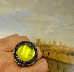 Meltem Kurtulan 42.25 TCW Lemon Quartz Diamond 24K Gold Silver Statement Ring