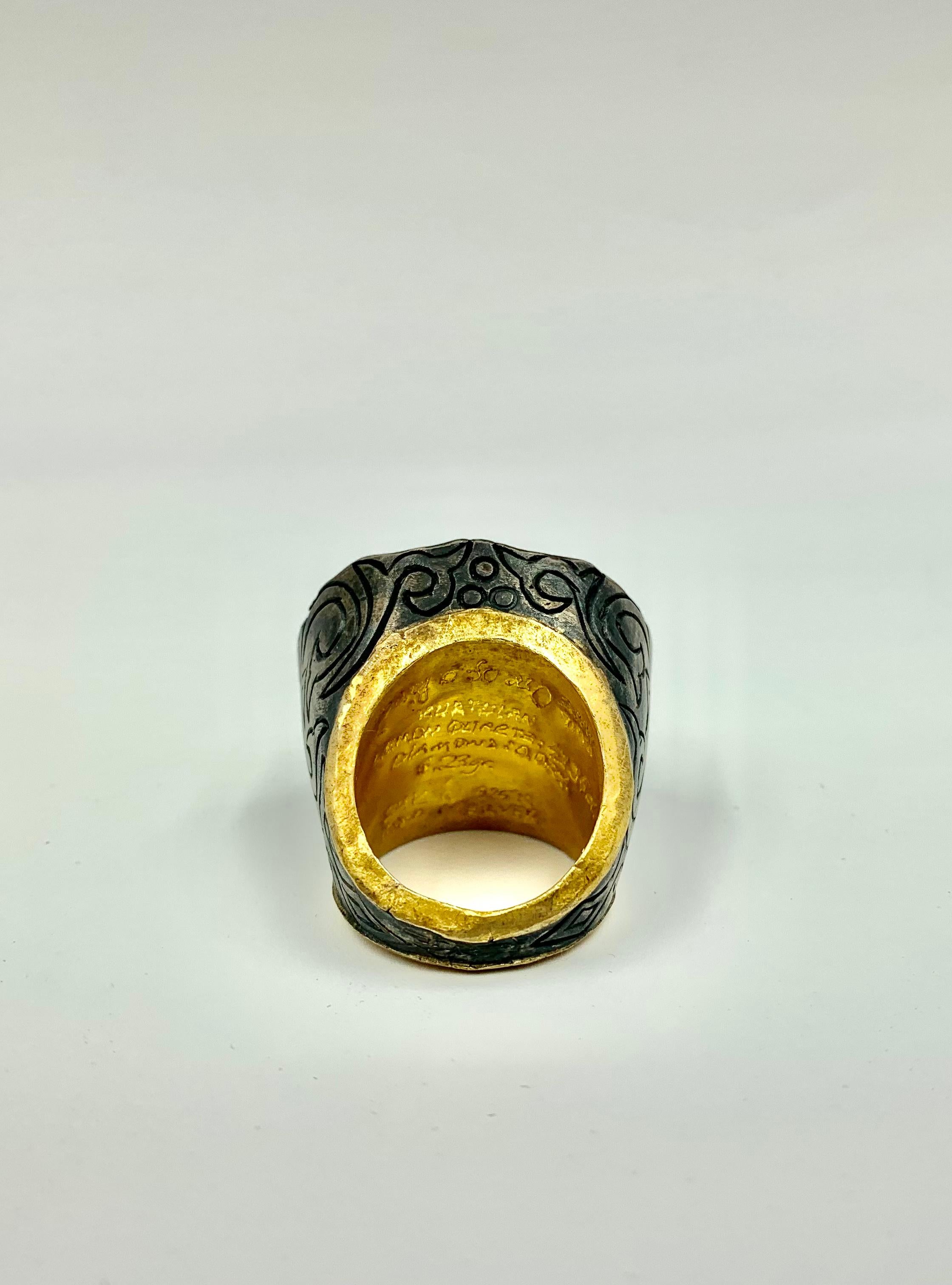 Statement-Ring aus 24 Karat Gold und Silber von Meltem Kurtulan mit 42,25 Karat Zitronenquarz und Diamant für Damen oder Herren im Angebot