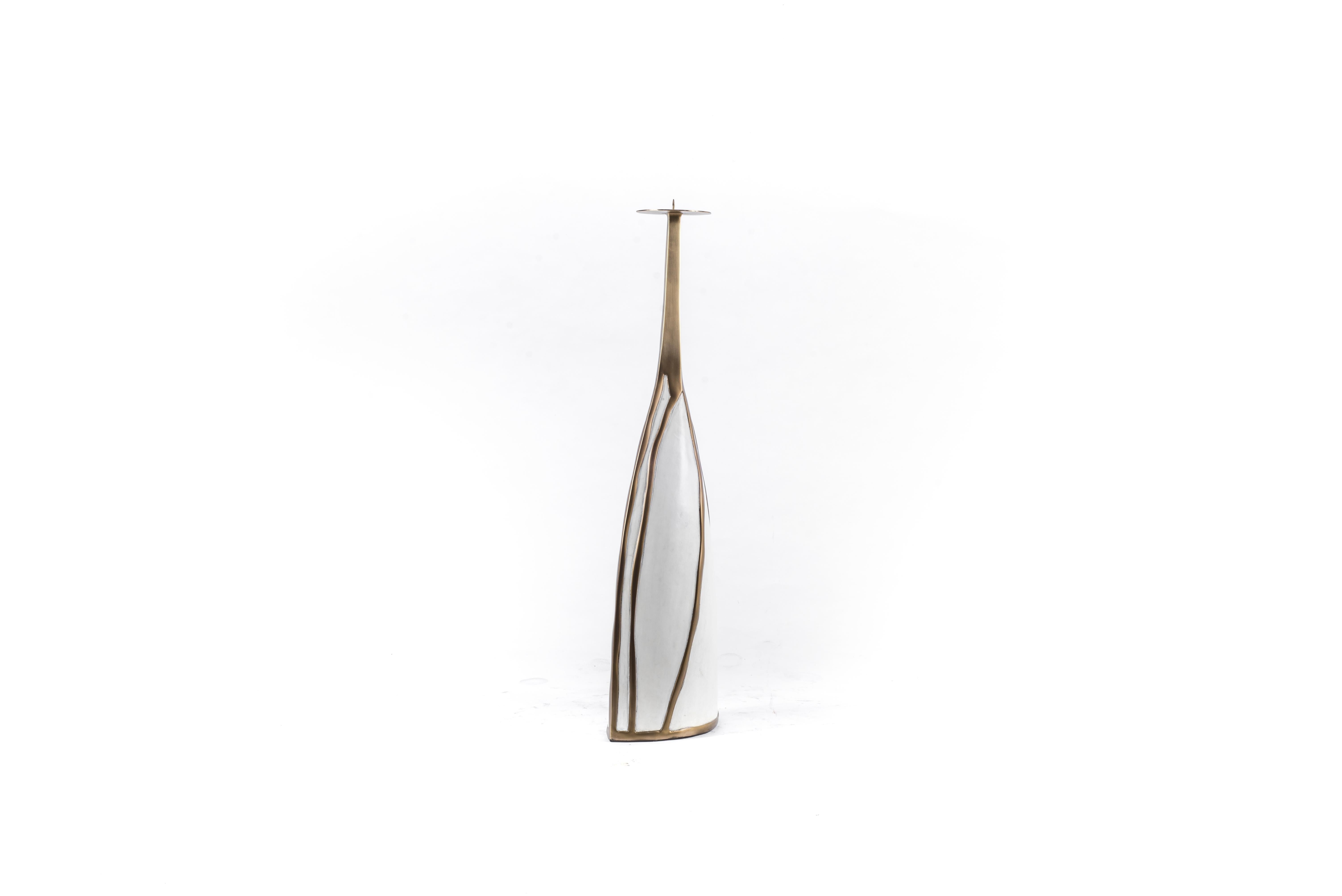 Contemporary Melting Candle Base in Brass and White Parchment by Patrick Coard, Paris For Sale
