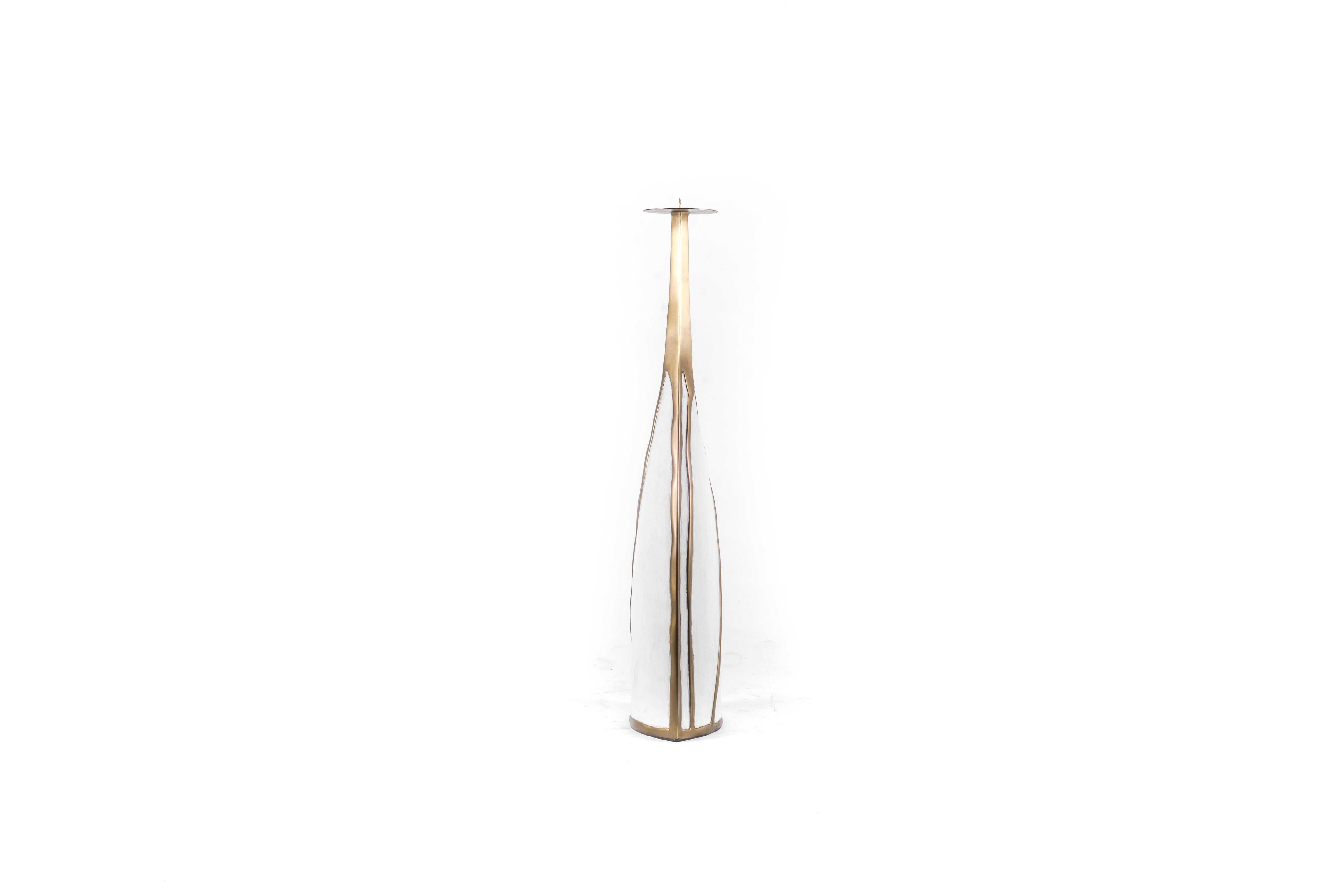 Melting Candle Base in Brass and White Parchment by Patrick Coard, Paris For Sale 1