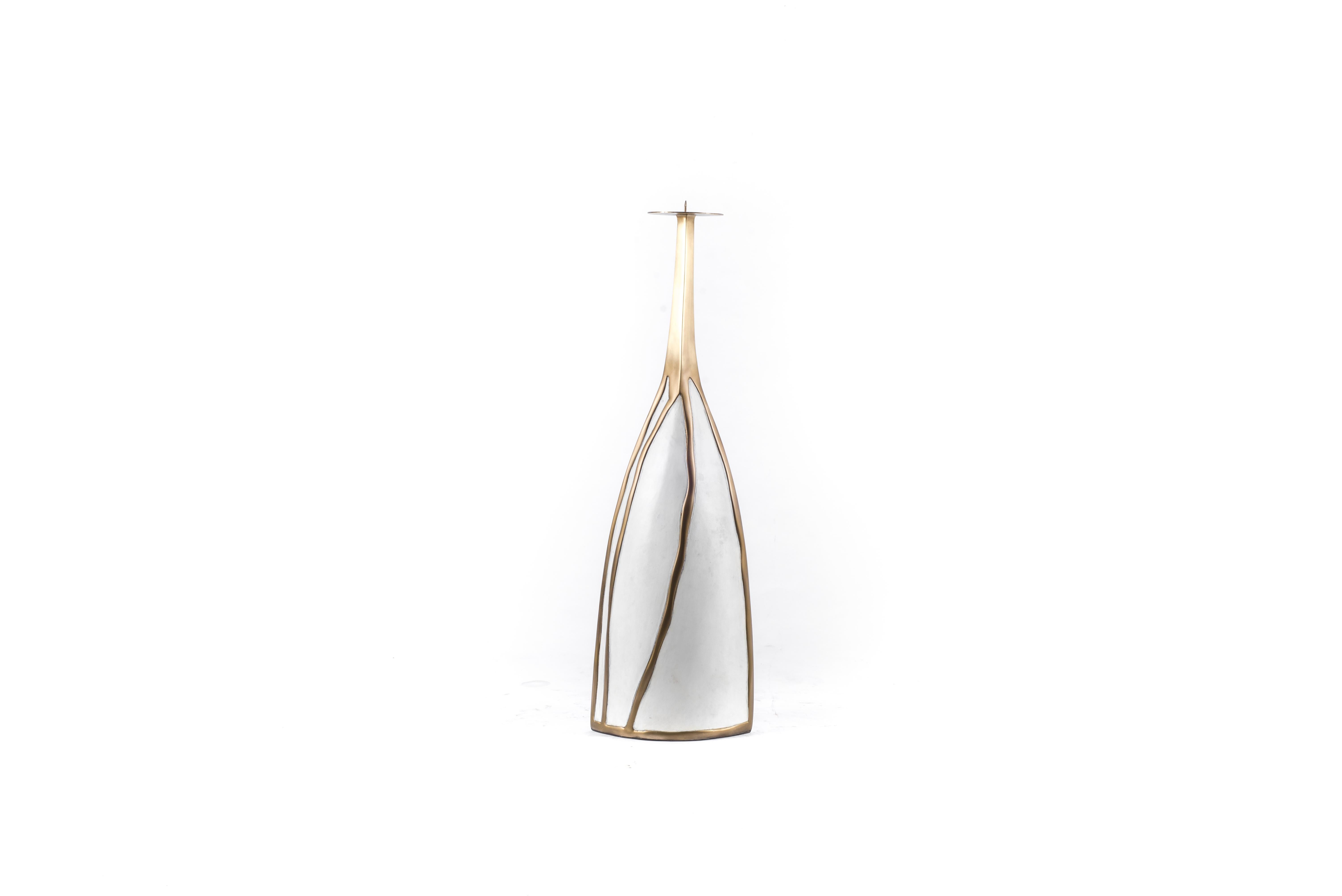 Melting Candle Base in Brass and White Parchment by Patrick Coard, Paris In New Condition For Sale In New York, NY