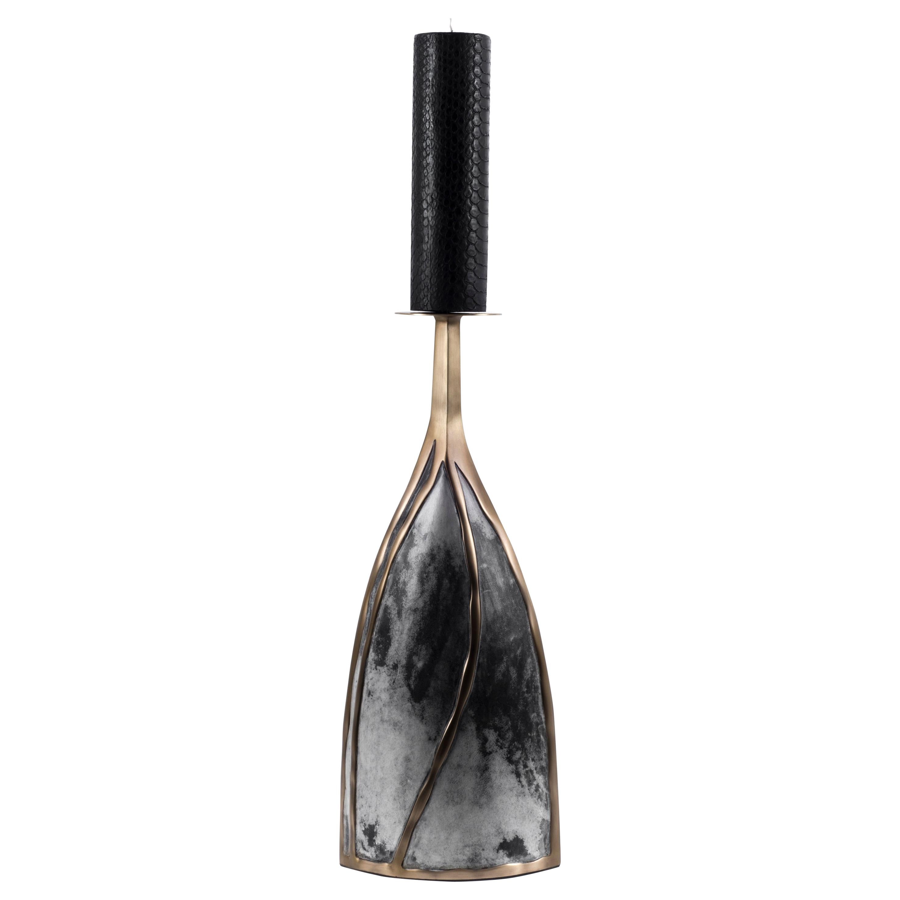 Base per candela fondente in ottone e pergamena di Patrick Coard Paris in vendita