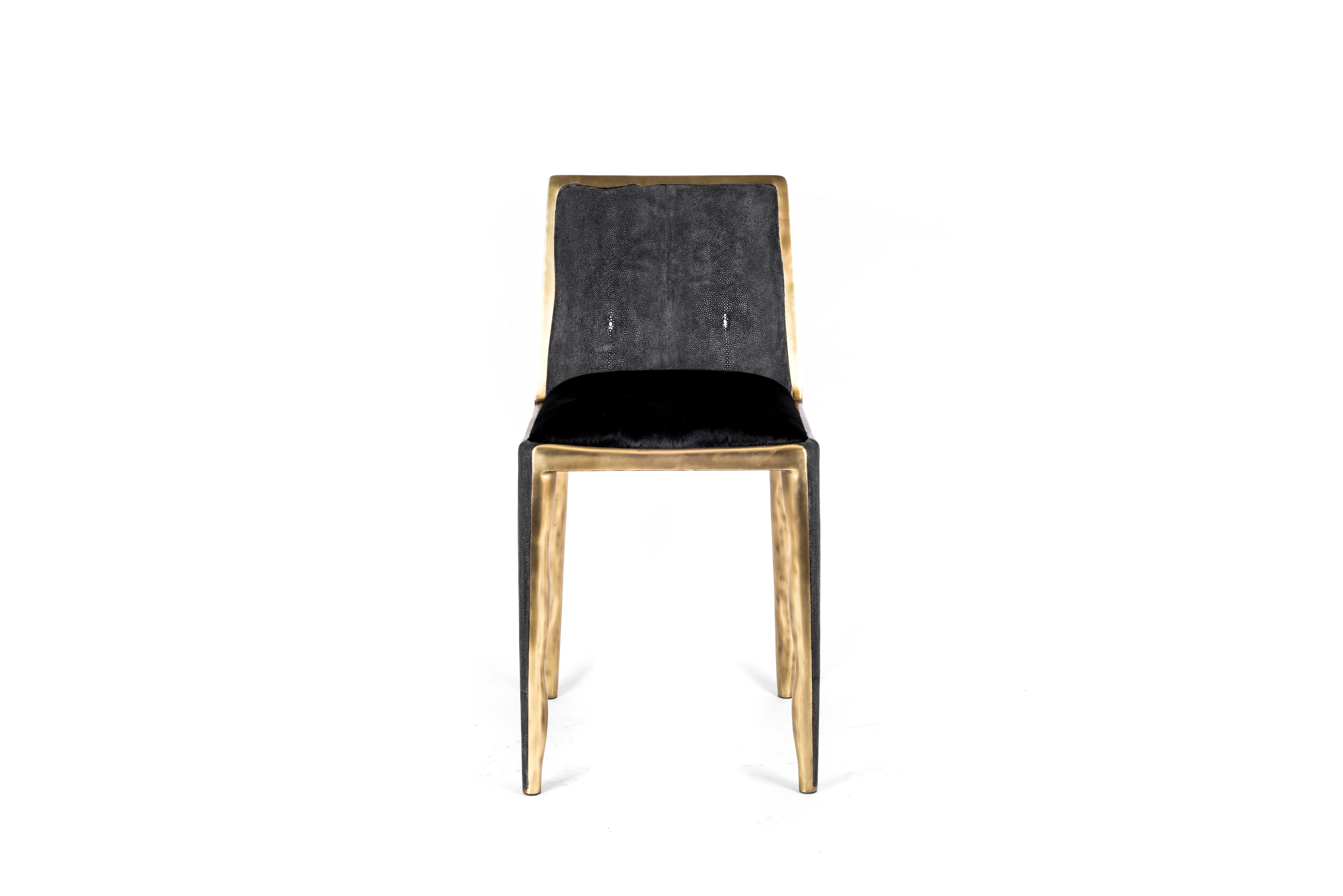 Stuhl Melting Chair aus blauem Chagrin und Bronze-Patina Messing von R&Y Augousti im Angebot 3