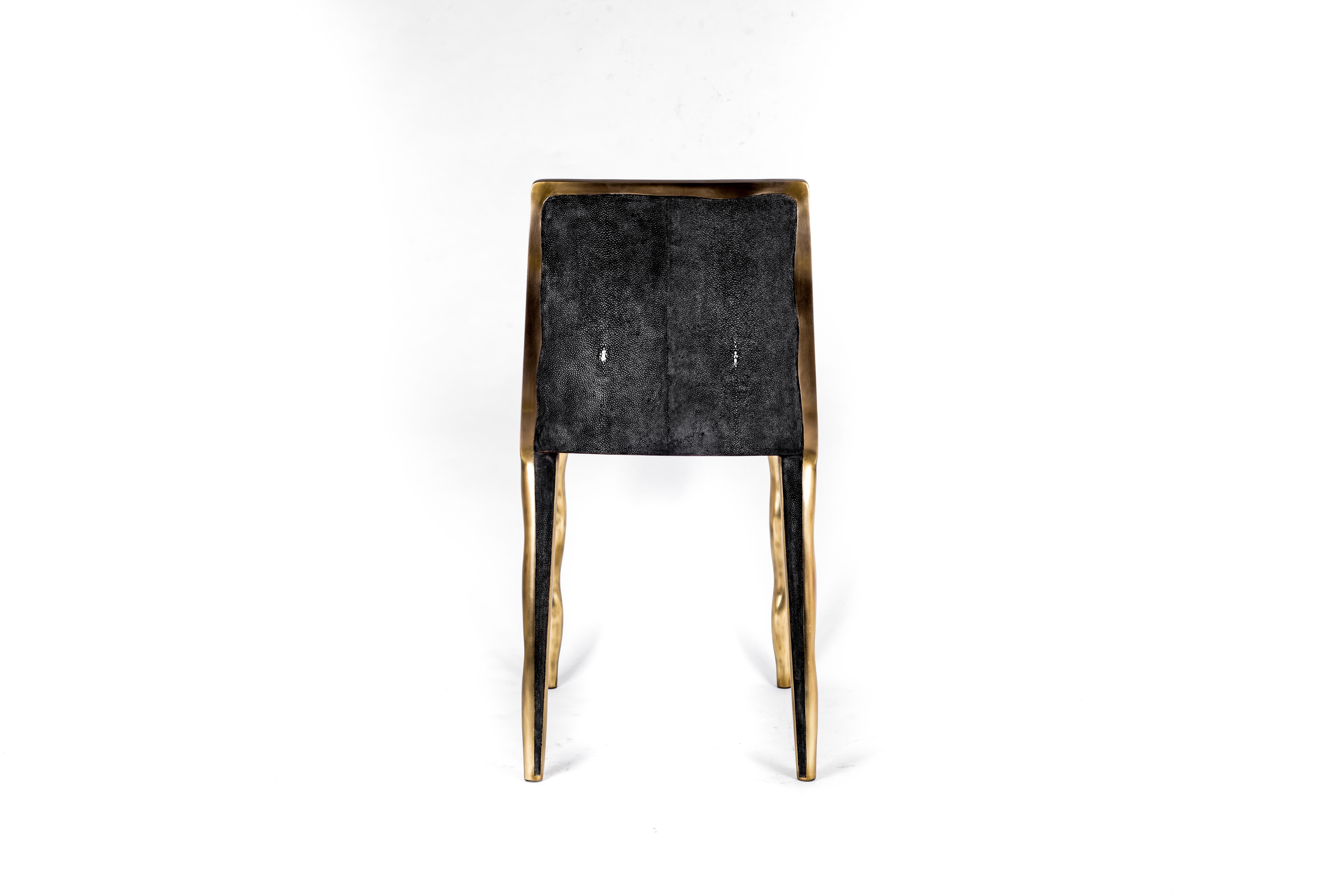 Stuhl Melting Chair aus blauem Chagrin und Bronze-Patina Messing von R&Y Augousti im Angebot 4