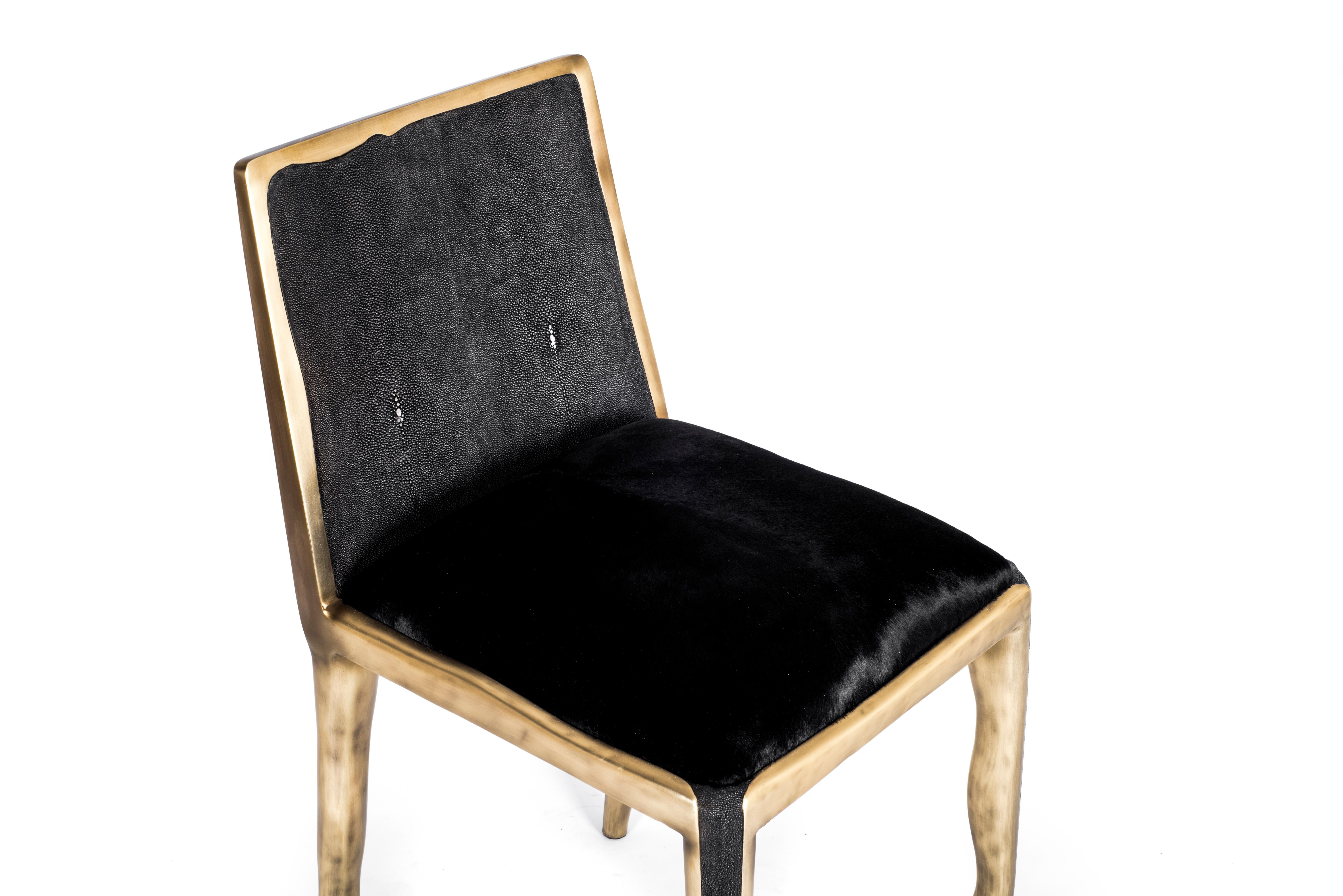 Stuhl Melting Chair aus blauem Chagrin und Bronze-Patina Messing von R&Y Augousti im Angebot 5