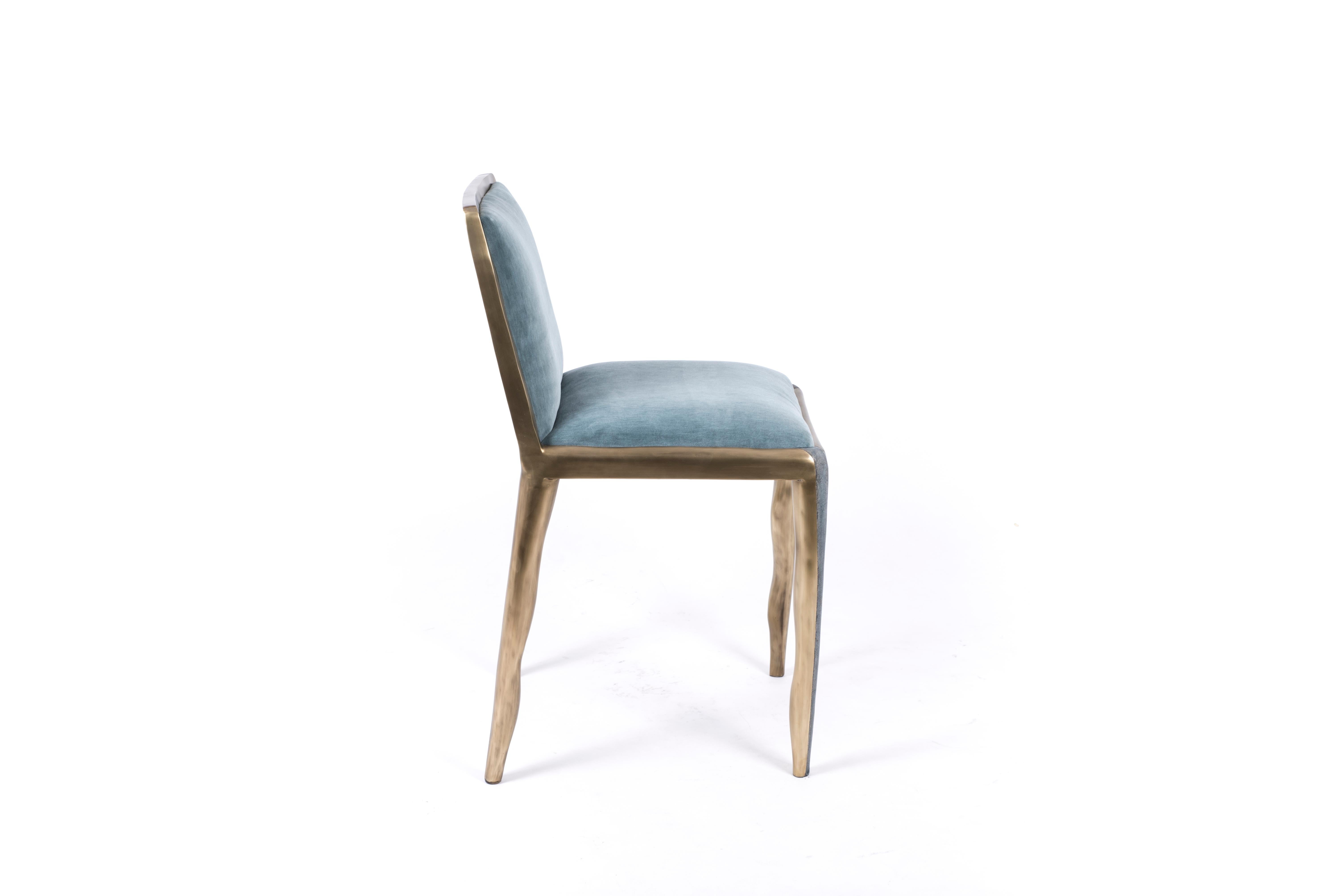 Stuhl Melting Chair aus blauem Chagrin und Bronze-Patina Messing von R&Y Augousti (Art déco) im Angebot