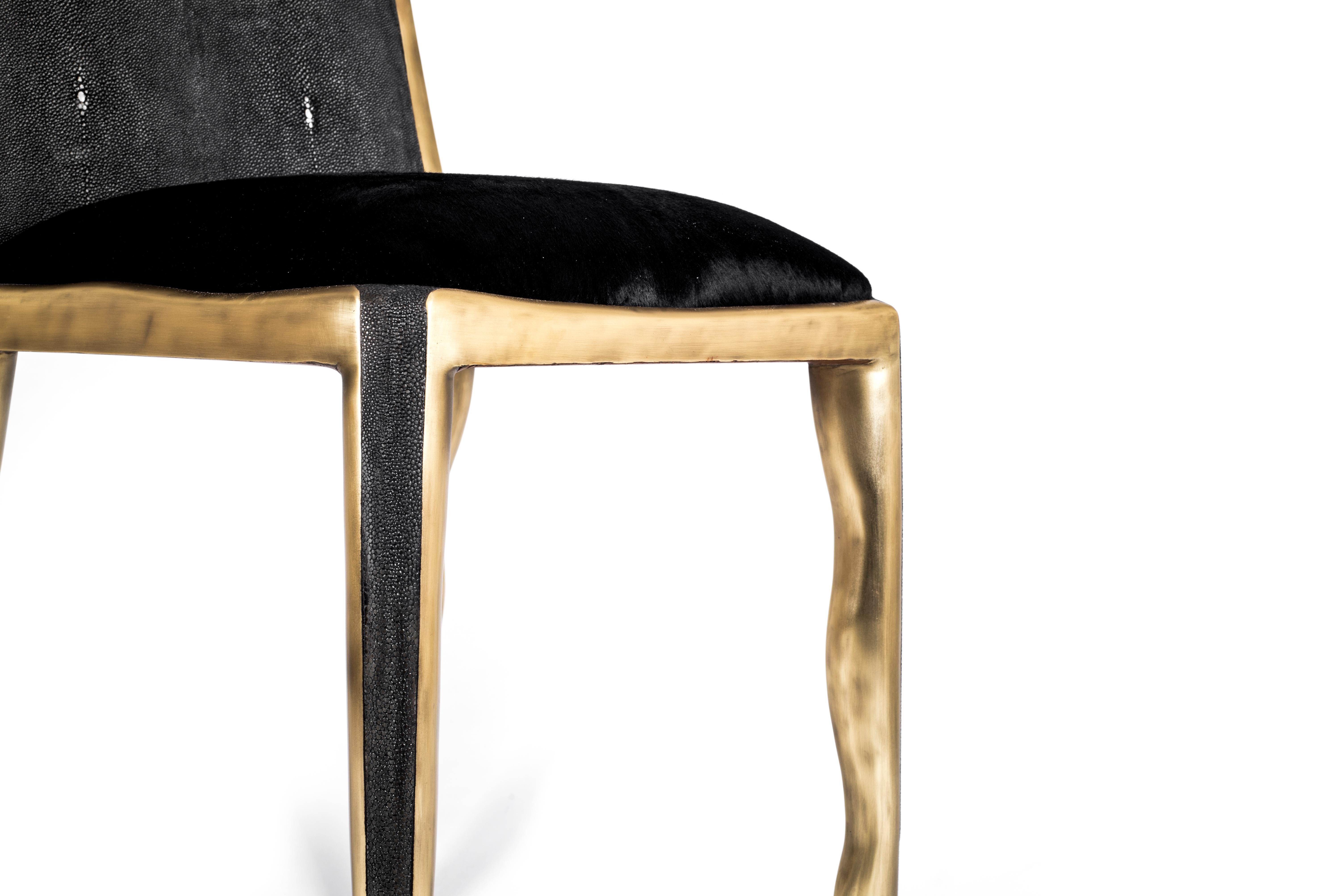 Melting Chair in Cream Shagreen and Bronze-Patina Brass by R&Y Augousti 1
