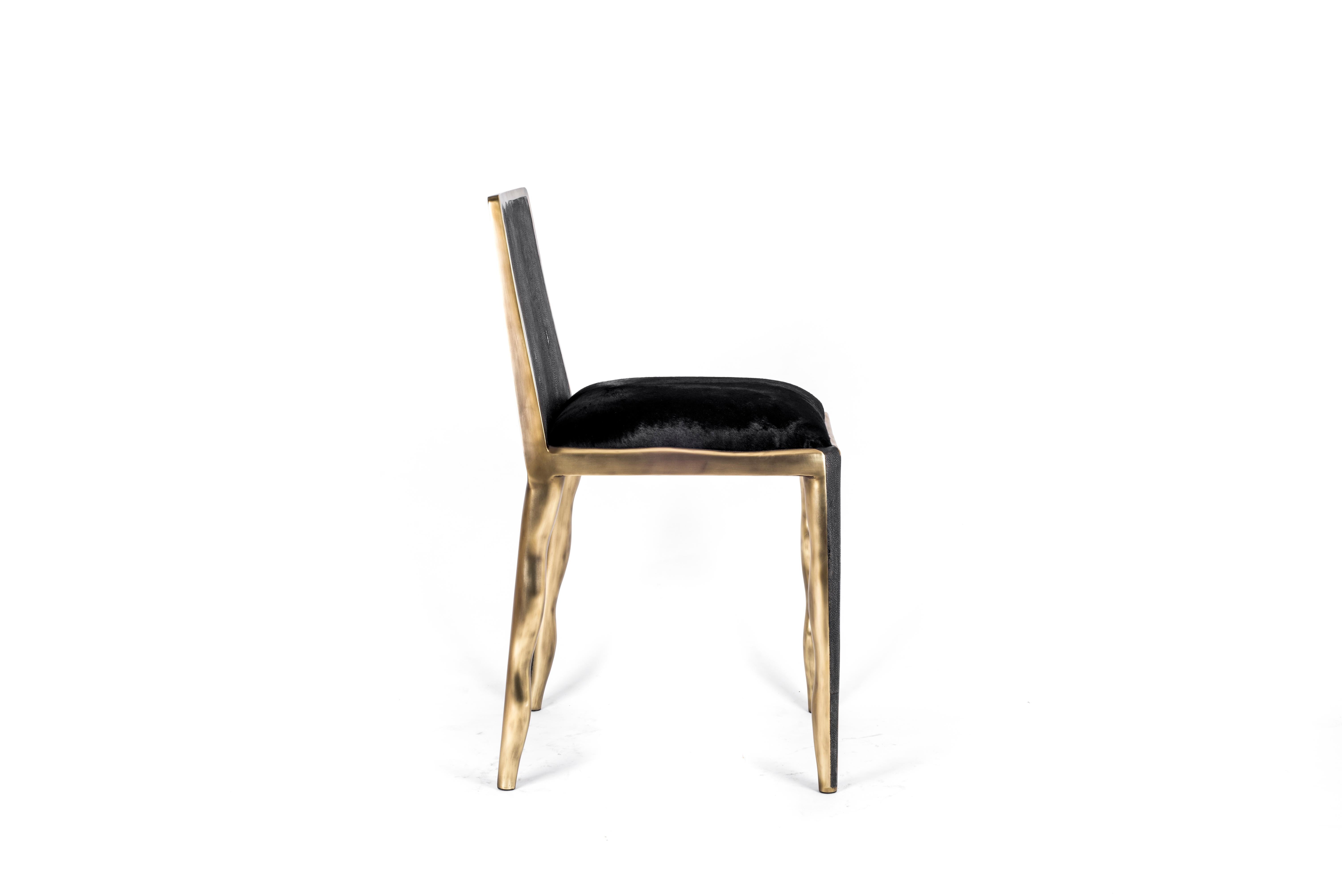 Melting Chair in Cream Shagreen and Bronze-Patina Brass by R&Y Augousti 4
