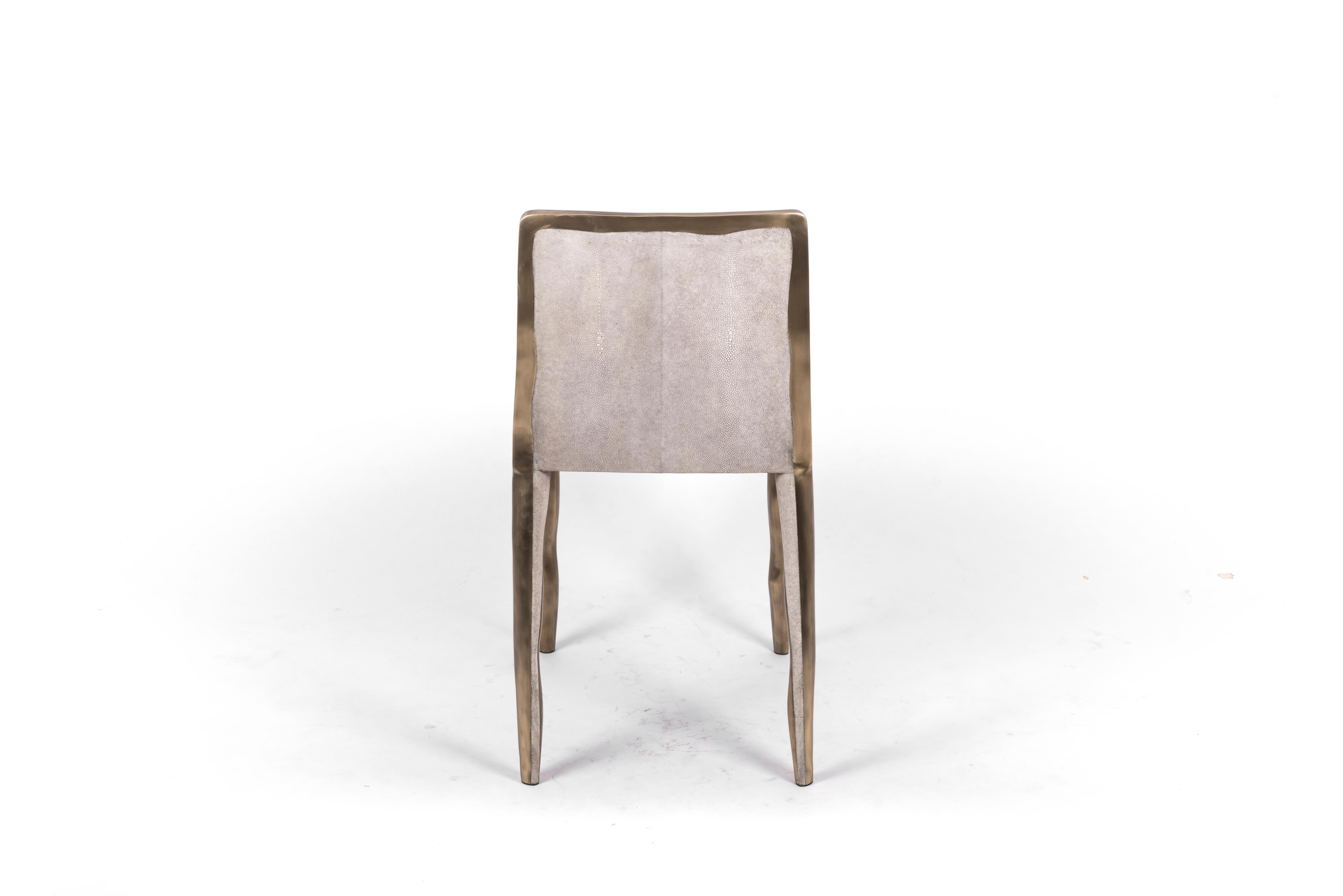Art Deco Melting Chair in Cream Shagreen and Bronze-Patina Brass by R&Y Augousti