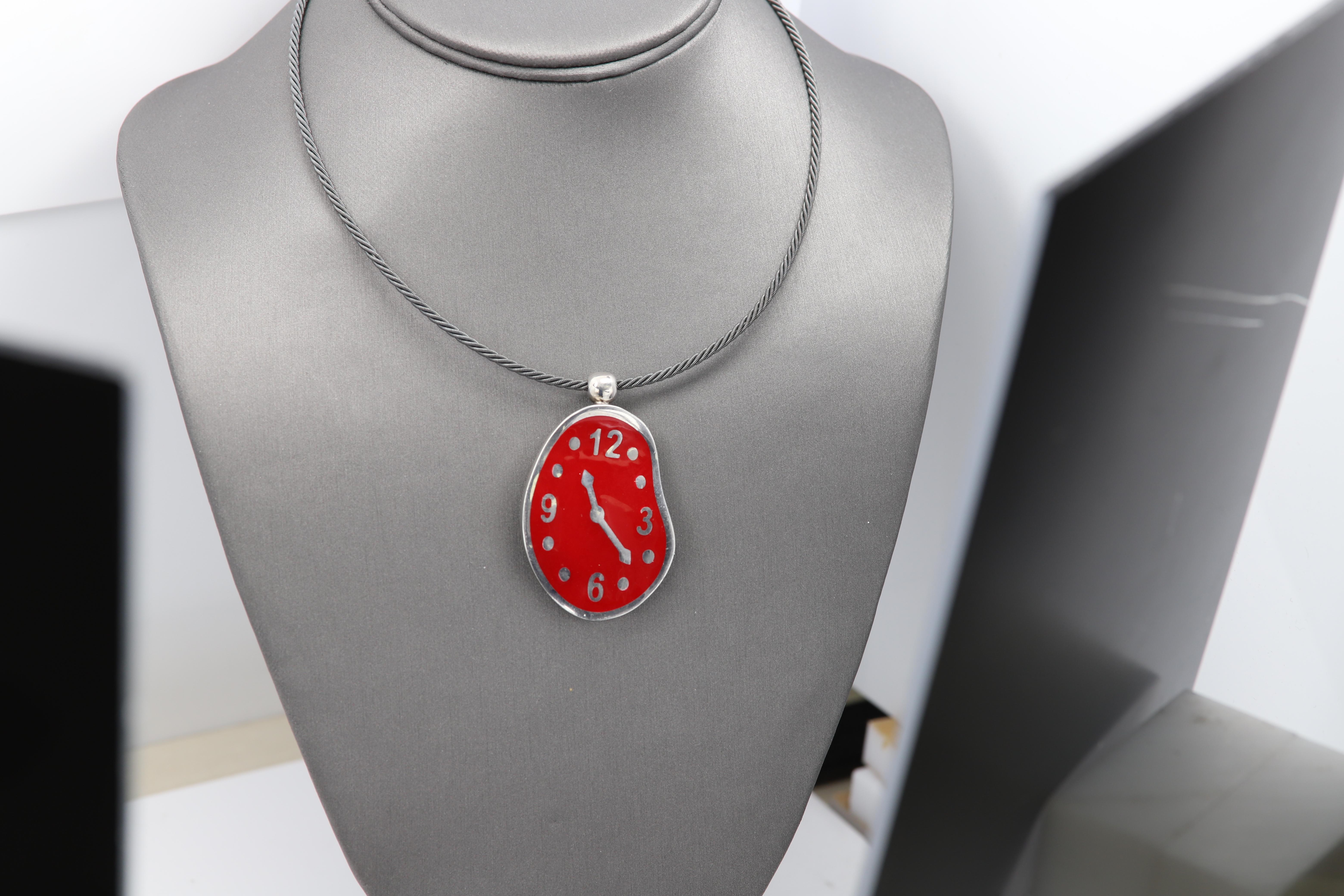 Reloj de fusión Collar inspirado en el arte Plata 925 Famoso ARTE Joyería Dalí en venta 6