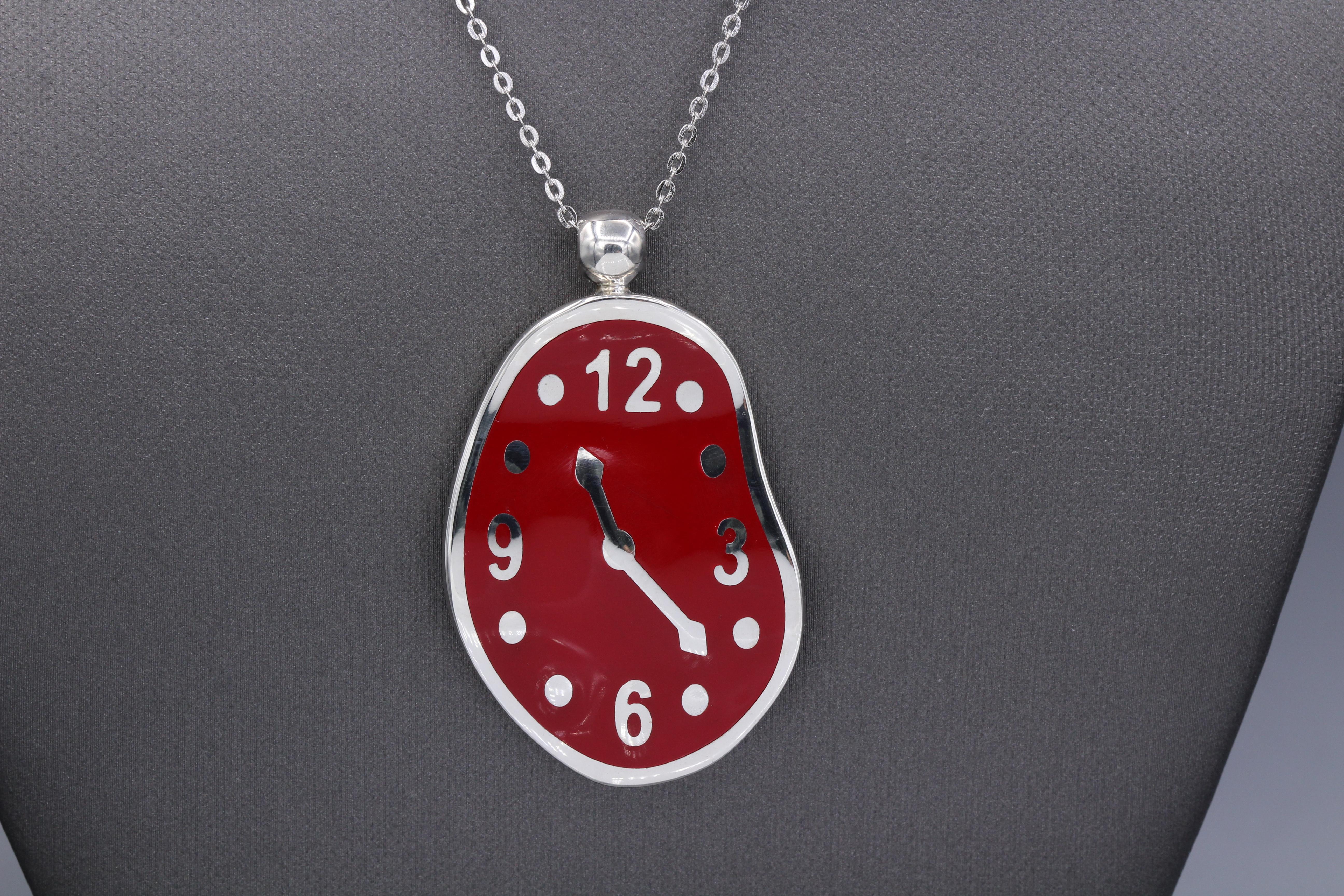 Melting Clock Art Inspired Necklace Silver 925 Famous ART Jewelry Dali In New Condition For Sale In Brooklyn, NY