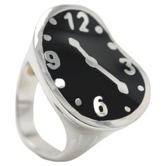 Reloj de fusión inspirado en Dalí Anillo de arte Anillo de plata de ley con esmalte negro de Dalí