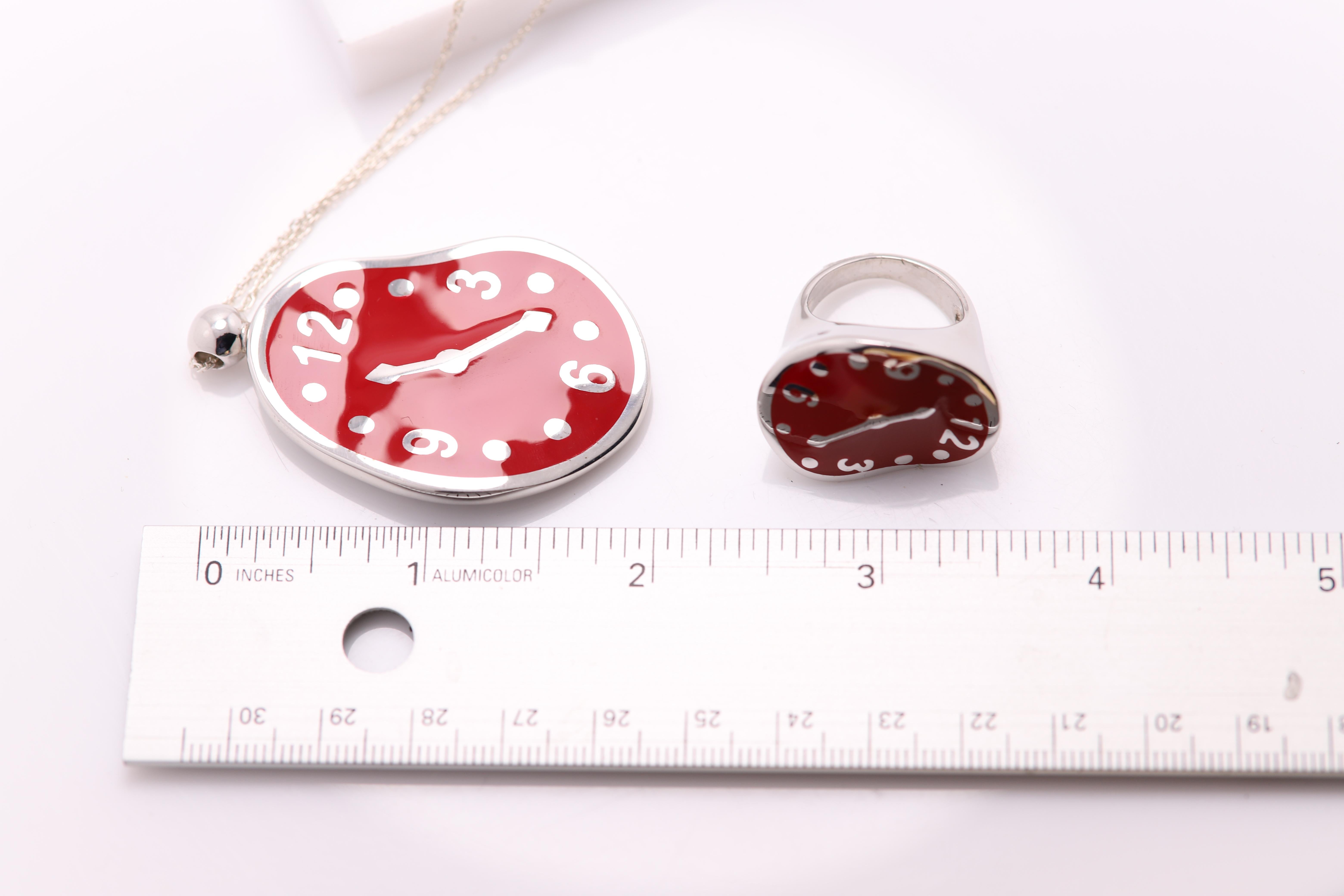 Women's Melting Clock Set Art Dali Inspired Jewelry Sterling Silver 925 Art Jewelry For Sale