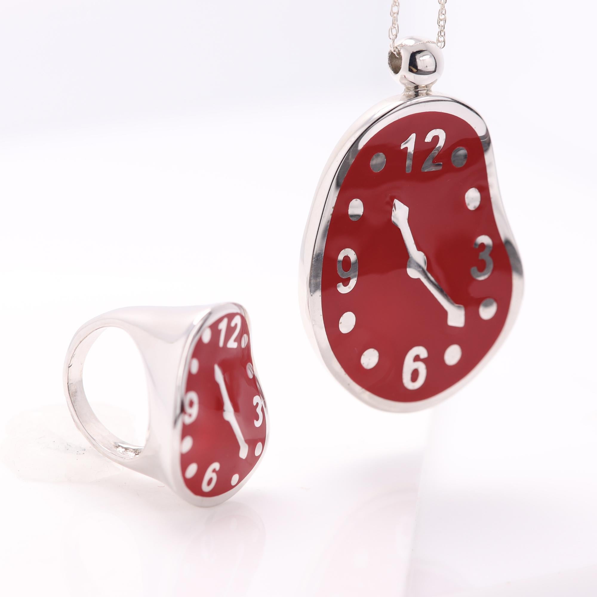 Melting Clock Set Art Dali Inspired Jewelry Sterling Silver 925 Art Jewelry For Sale 1