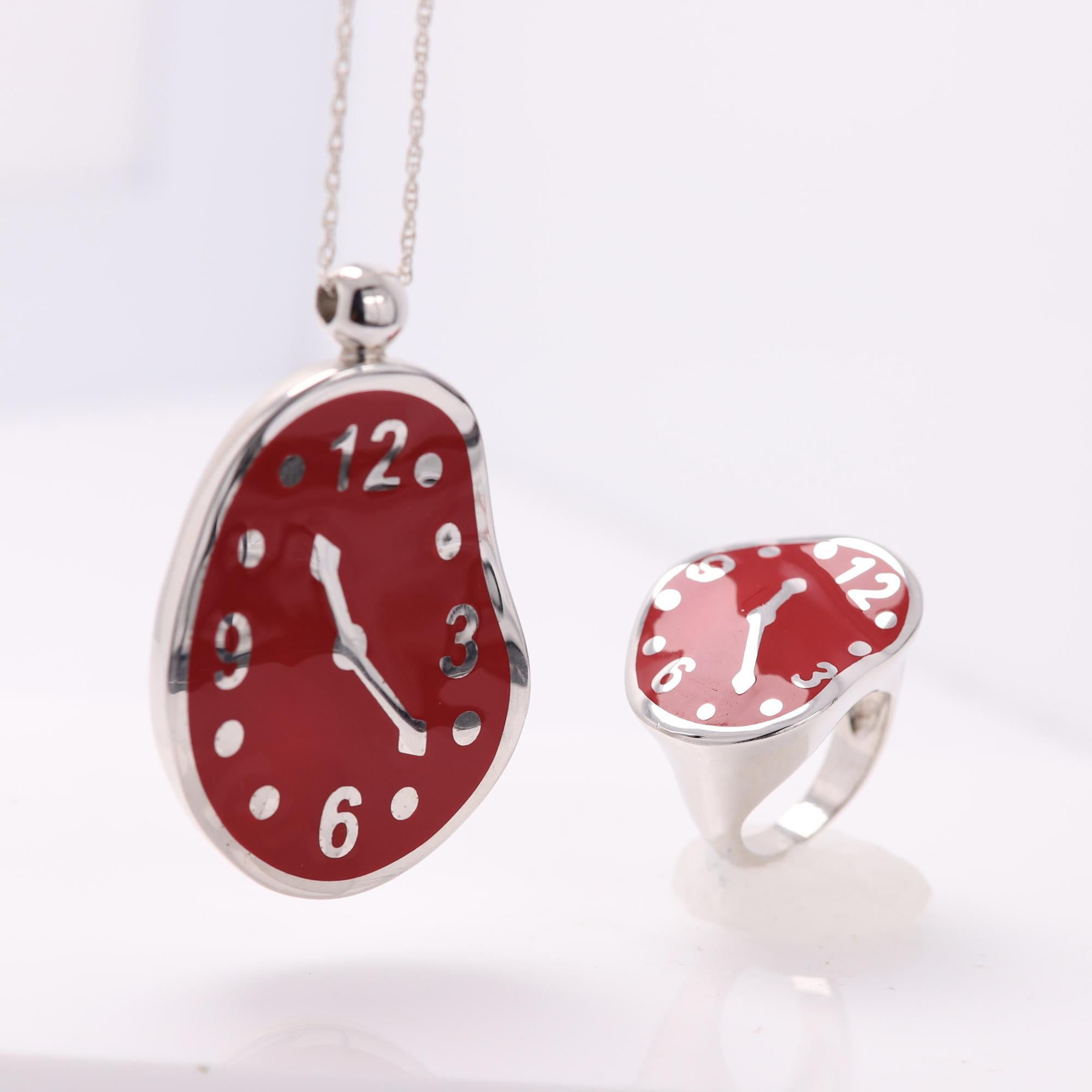 Melting Clock Set Art Dali Inspired Jewelry Sterling Silver 925 Art Jewelry For Sale 2