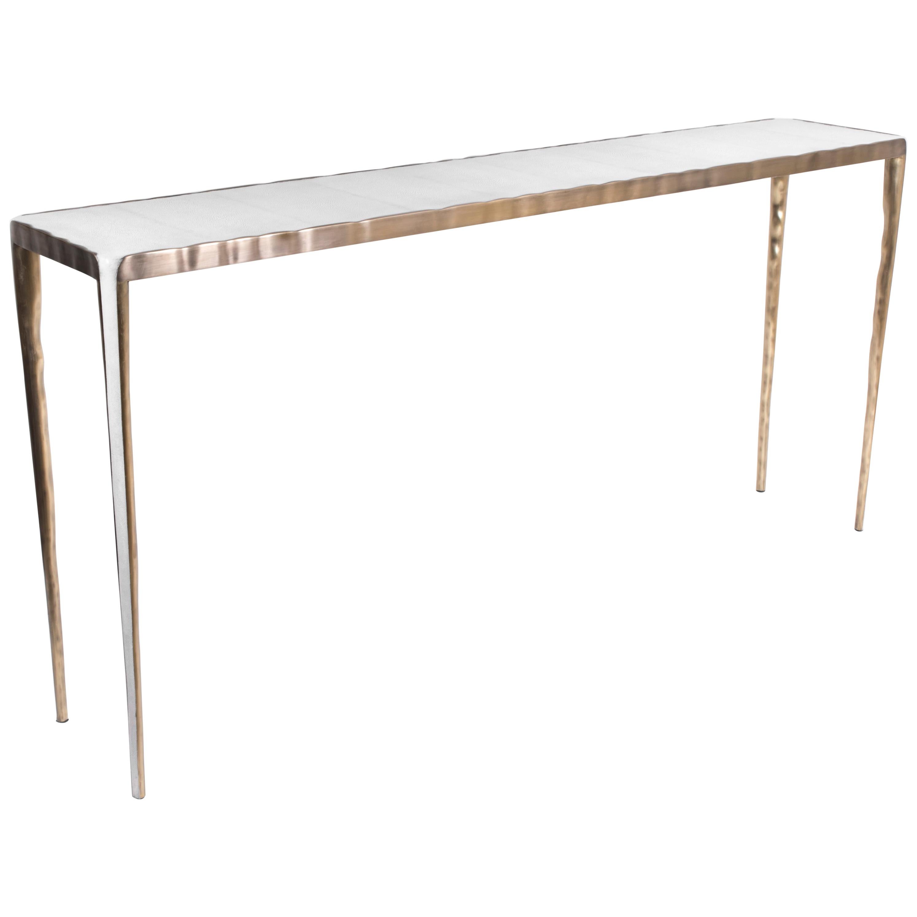 "Melting" Console Table in Cream Shagreen & Bronze-Patina Brass by R&Y Augousti For Sale