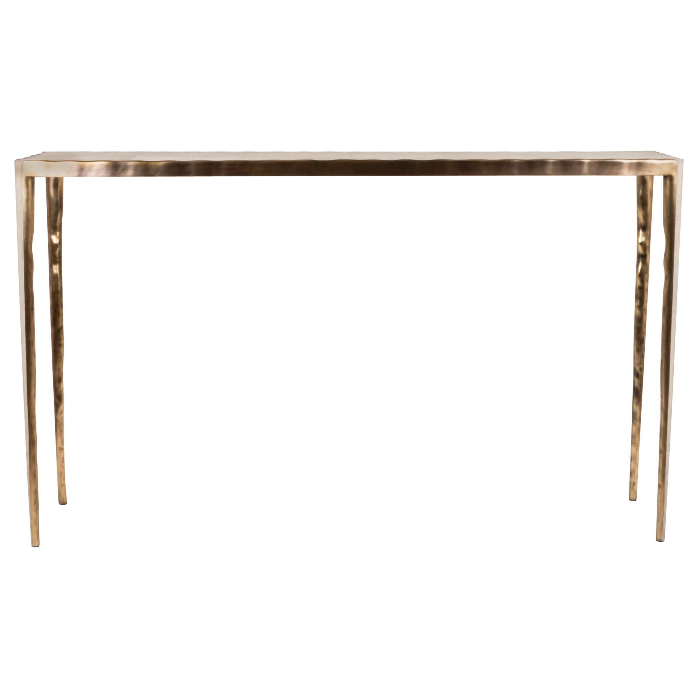 "Melting" Console Table in Cream Shagreen & Bronze-Patina Brass by R&Y Augousti For Sale