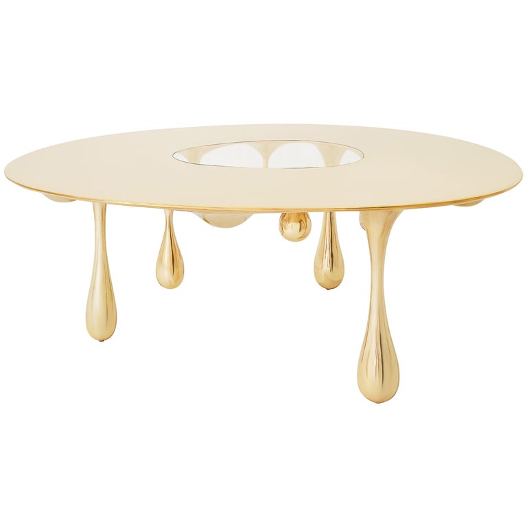 Melting Dining Table Round Polished Brass Table by Zhipeng Tan For Sale