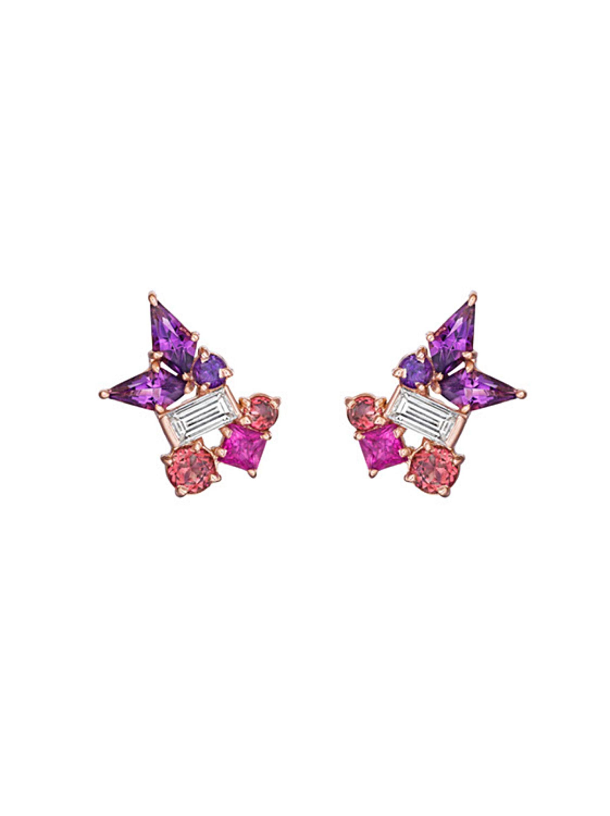 Artisan Melting Ice Amethyst and Pink Sapphire Earrings by MadStone For Sale
