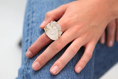 Melting Ice Cap Crystal Quartz Sterling Silver 18k Gold & Diamonds Cocktail Ring