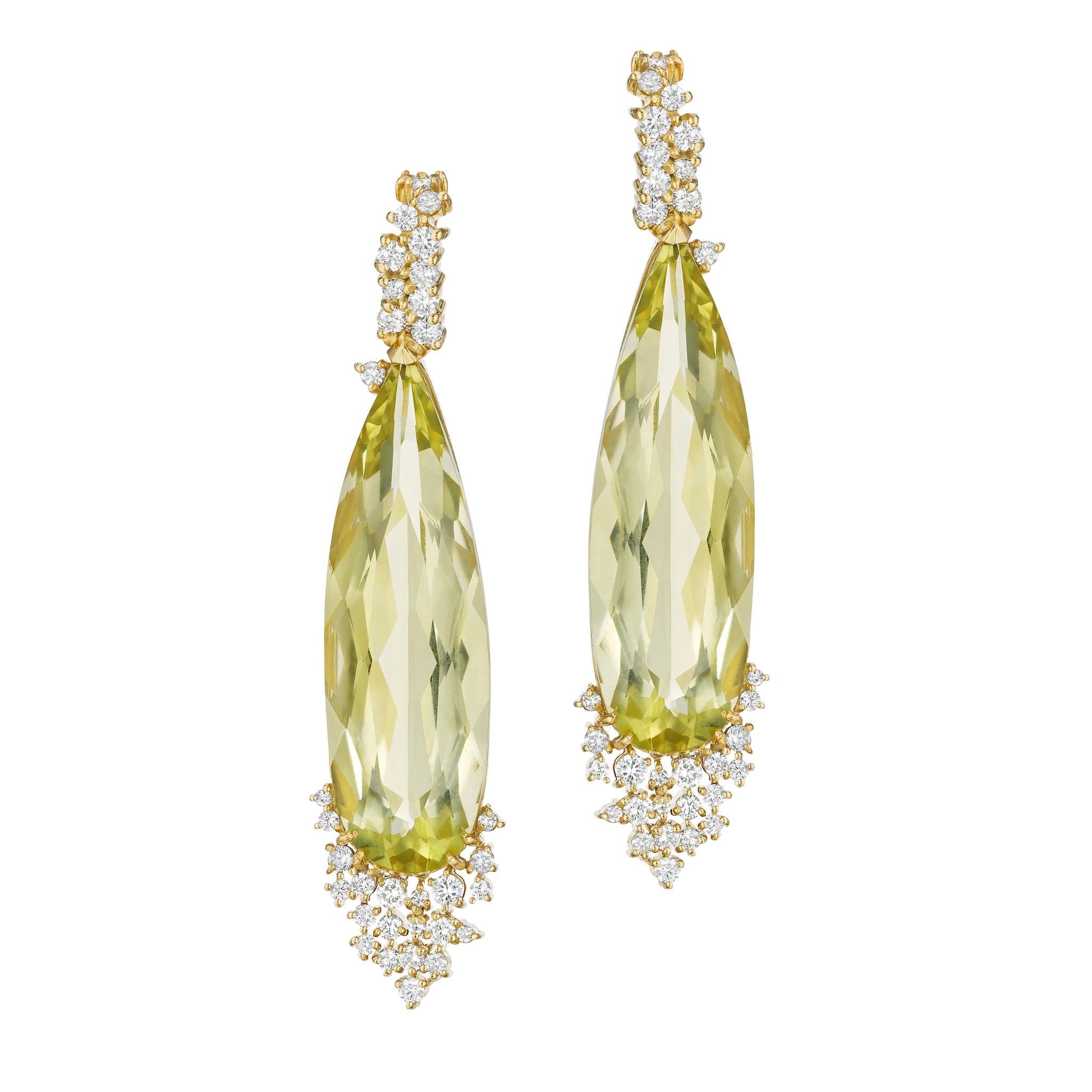 Specs: 18k yellow gold earrings with 48 total carats of lemon citrine, 1.50 carats in diamonds.

Story: The Melting Ice collection by Madstone designer Kerri Halpern draws influence from its colorful gemstones creating playful designs.

A
