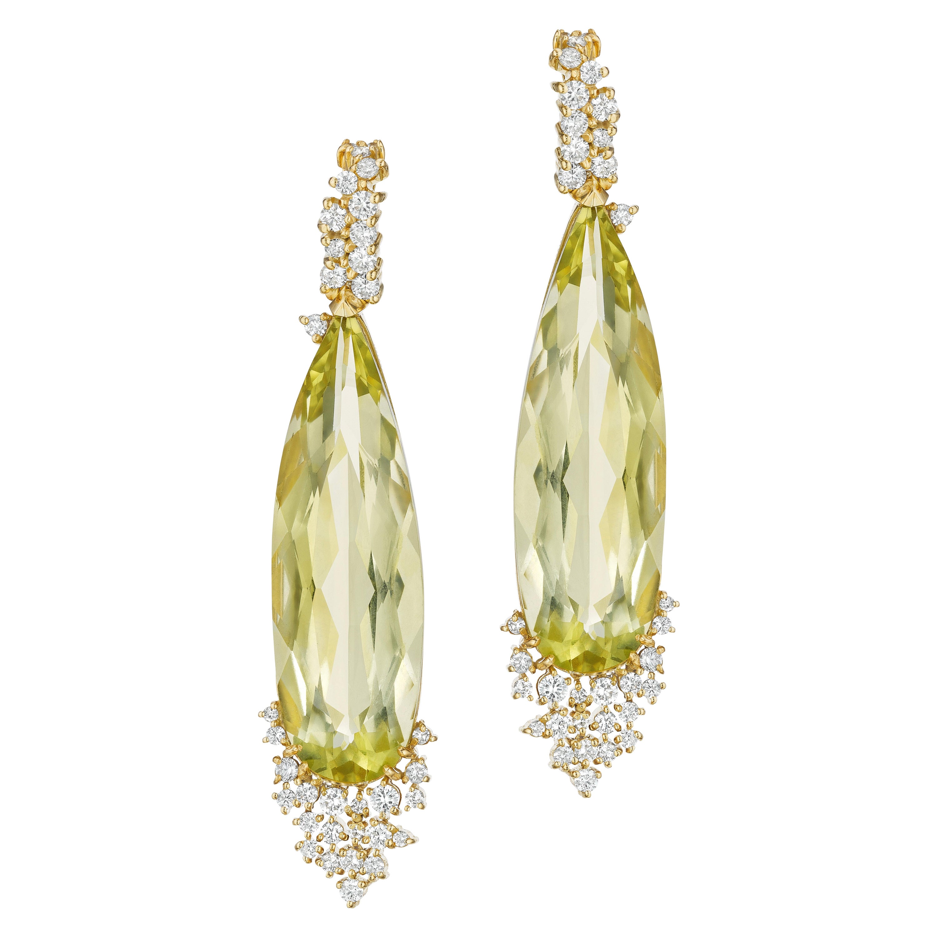 Melting Ice Lemon Citrine and Diamond Drop Earrings by Madstone For Sale