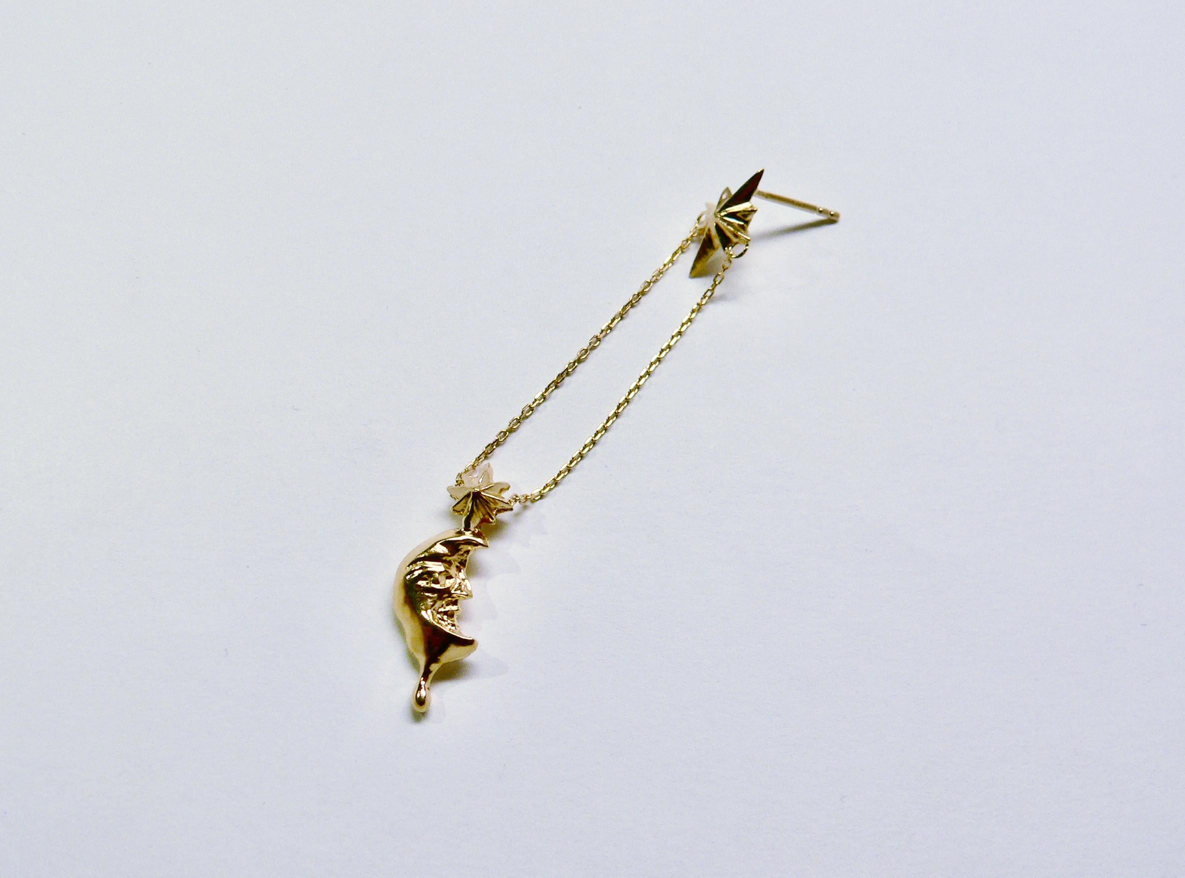 Artist Melting moon hanging on the Star Single Earring, Sterling Silver, Gold-Plated  For Sale