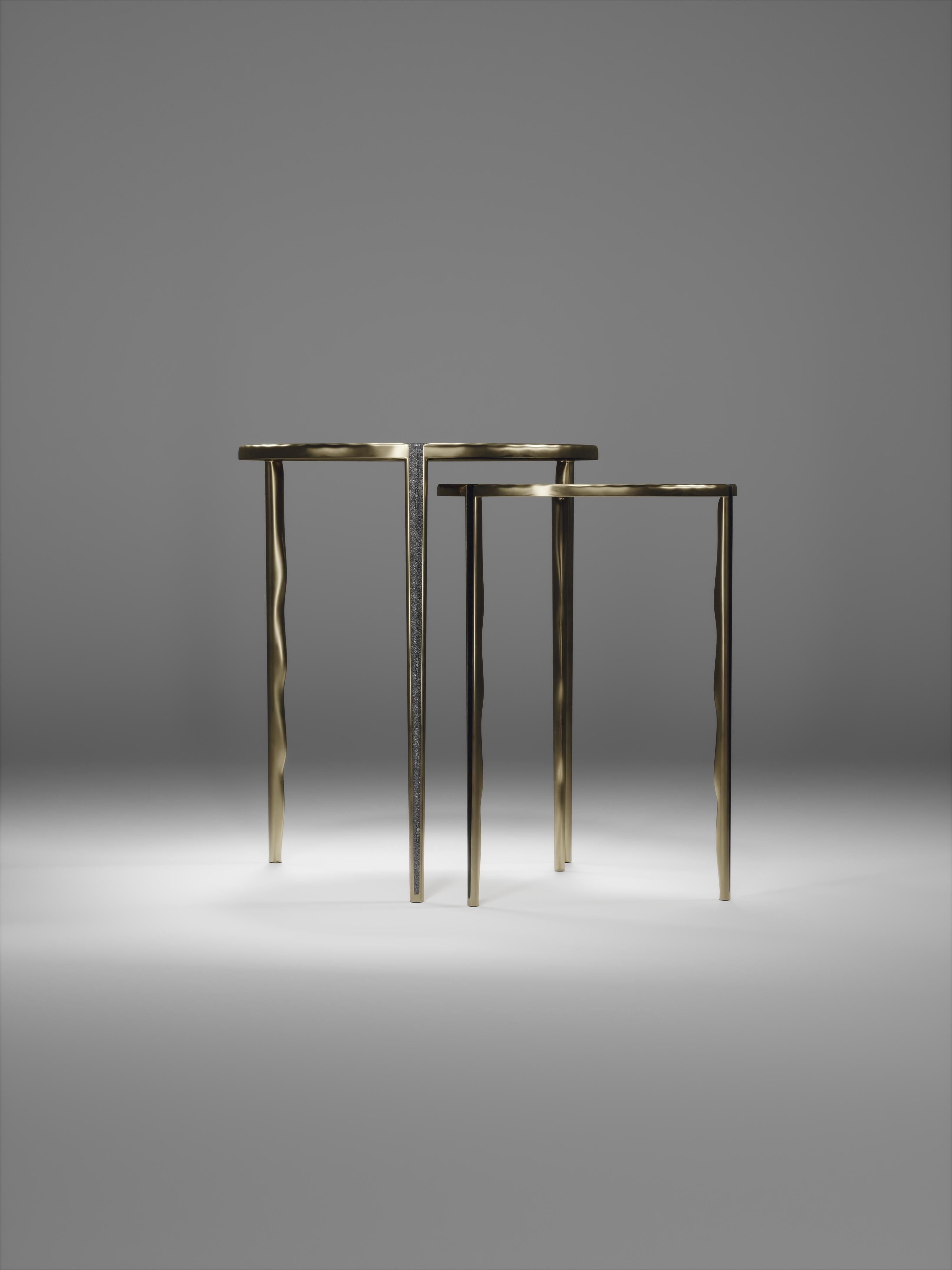 Melting Nesting Coffee Tables in Shagreen, Shell and Brass by R & Y Augousti For Sale 5