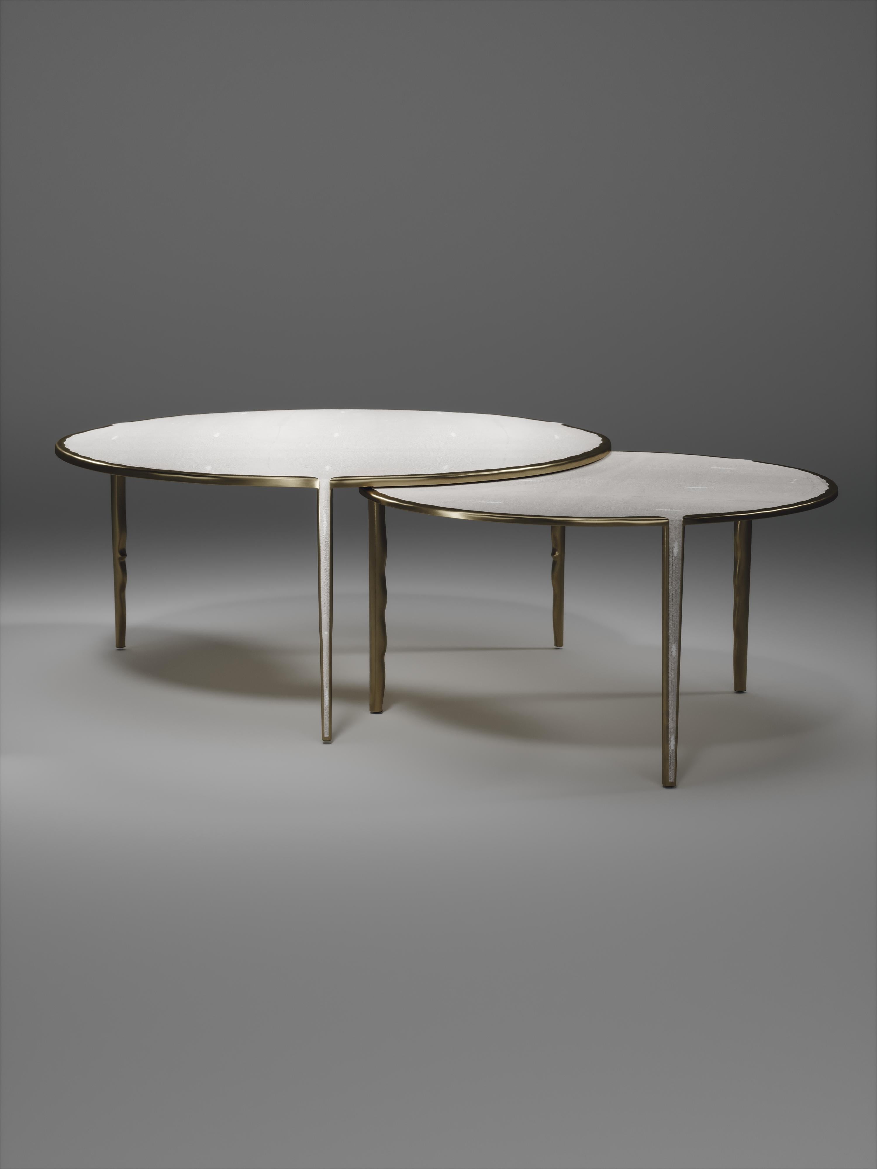 Art Deco Melting Nesting Coffee Tables in Shagreen, Shell and Brass by R & Y Augousti For Sale