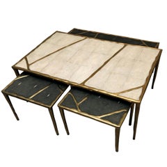 Melting Nesting Coffee Tables in Shagreen, Shell and Brass by R & Y Augousti