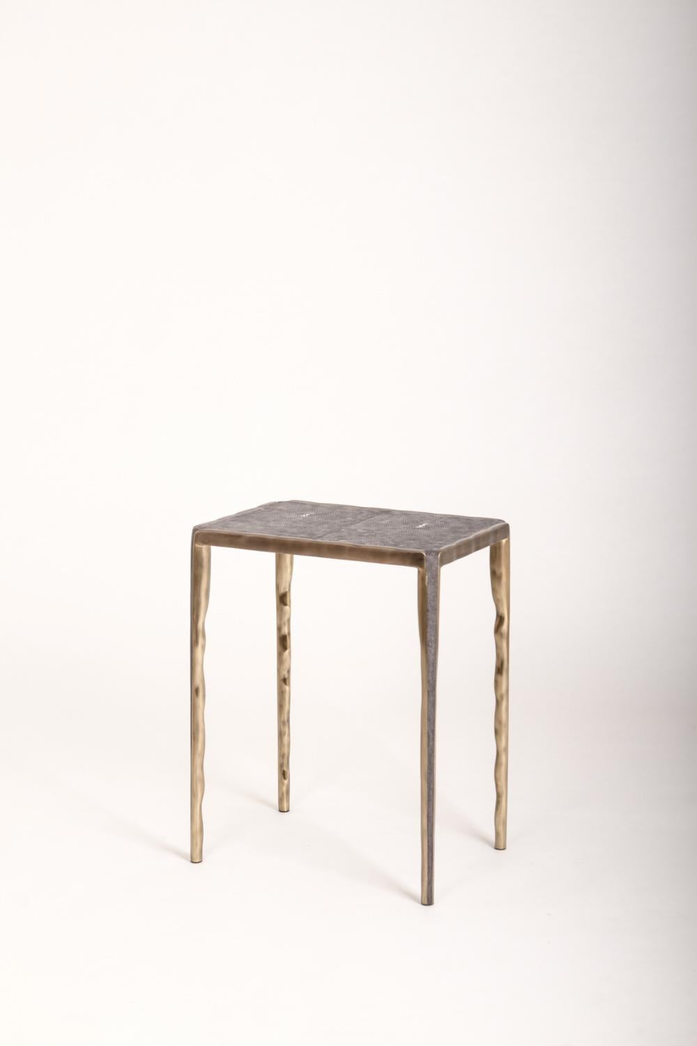 French Melting Nesting Side Table Set of 3 in Shagreen, Shell and Brass by R&Y Augousti For Sale