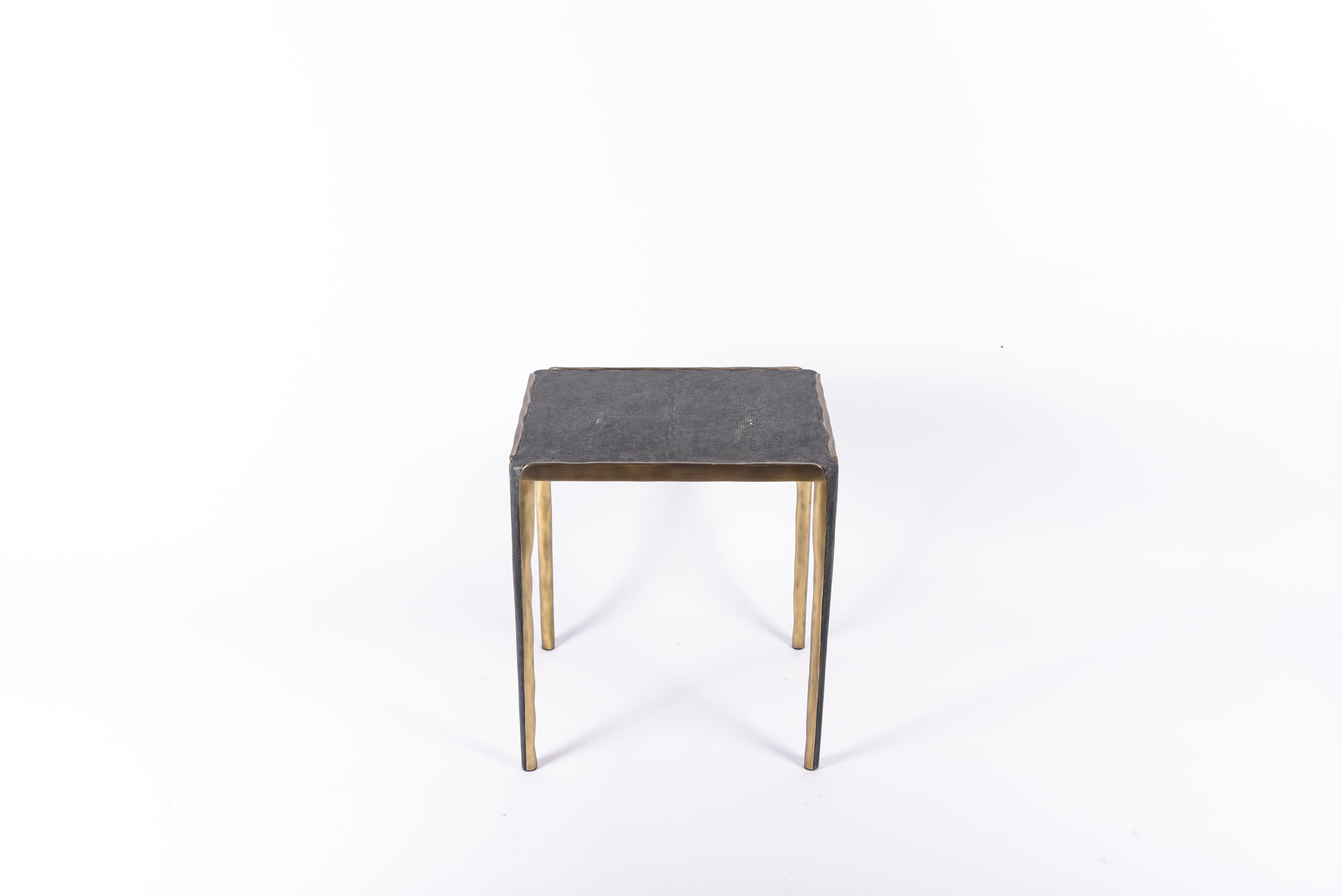 Melting Nesting Side Table Set of 3 in Shagreen Lemurian & Brass by R&Y Augousti For Sale 3