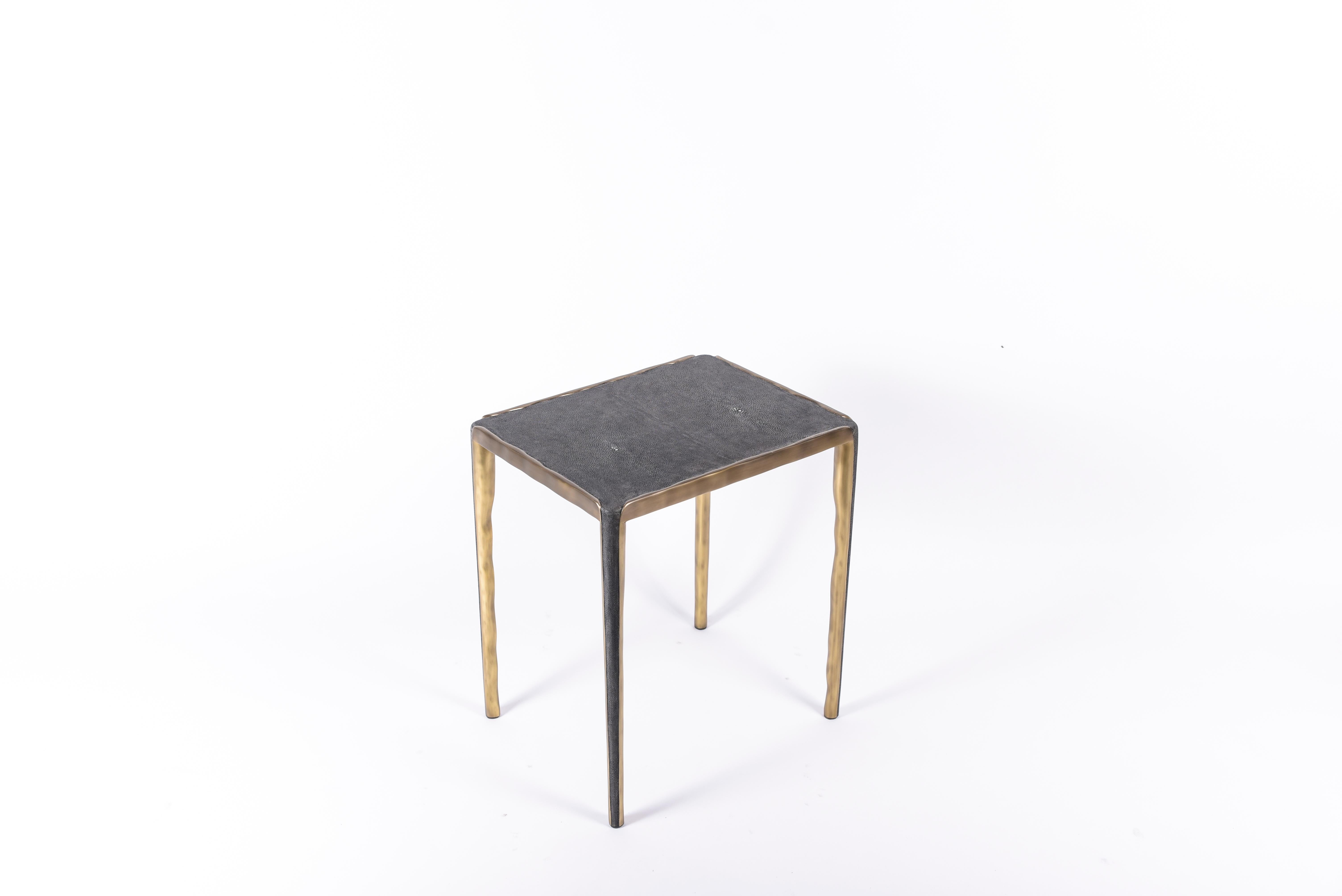 Melting Nesting Side Table Set of 3 in Shagreen Lemurian & Brass by R&Y Augousti For Sale 3