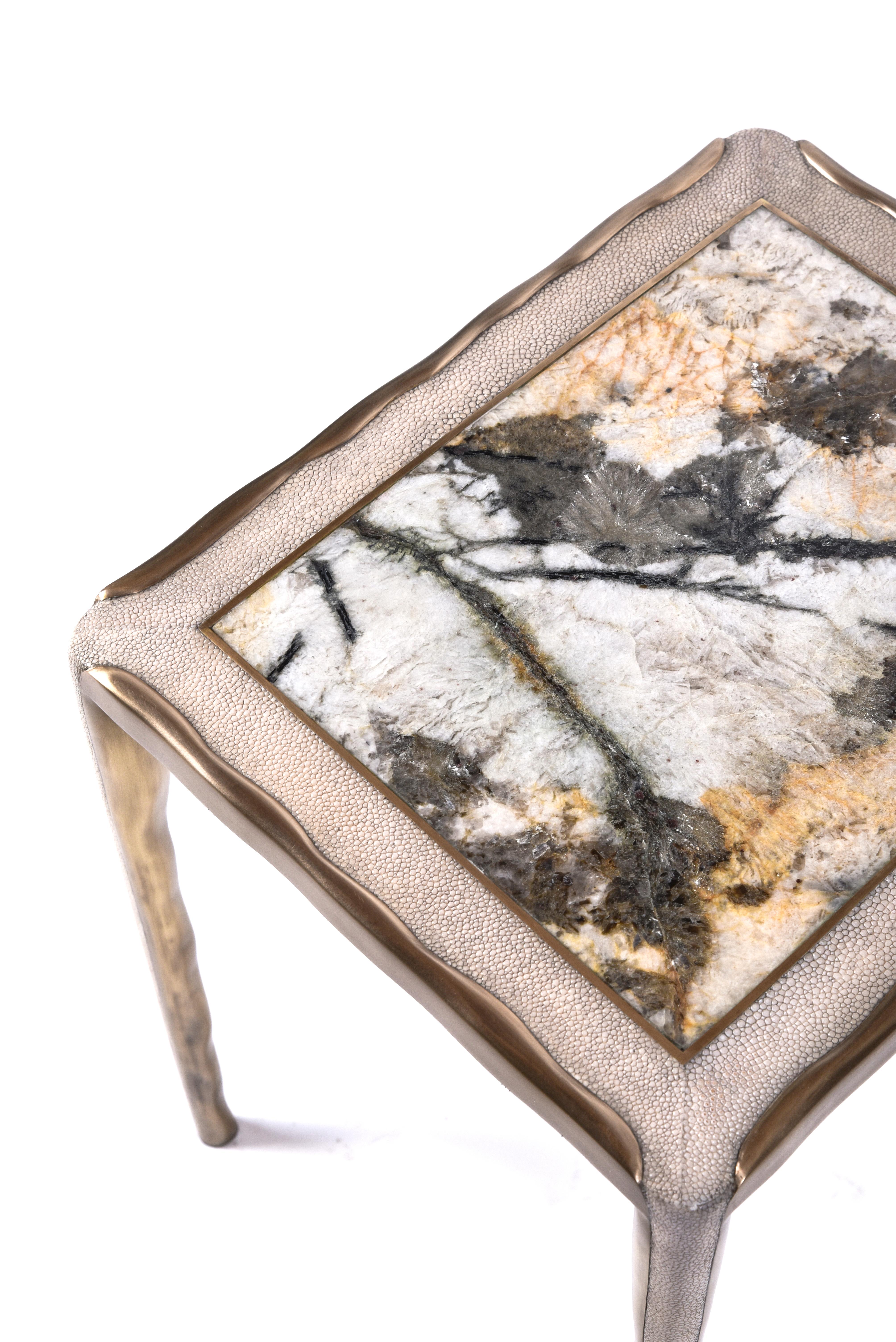 Melting Nesting Side Table Set of 3 in Shagreen Lemurian & Brass by R&Y Augousti For Sale 7